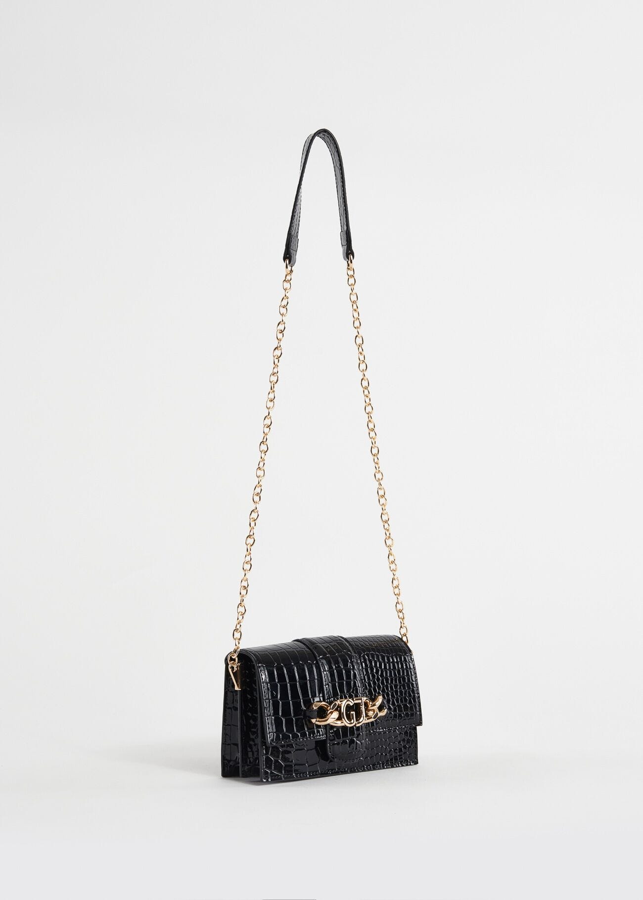 Borsa crossbody nera con stampa