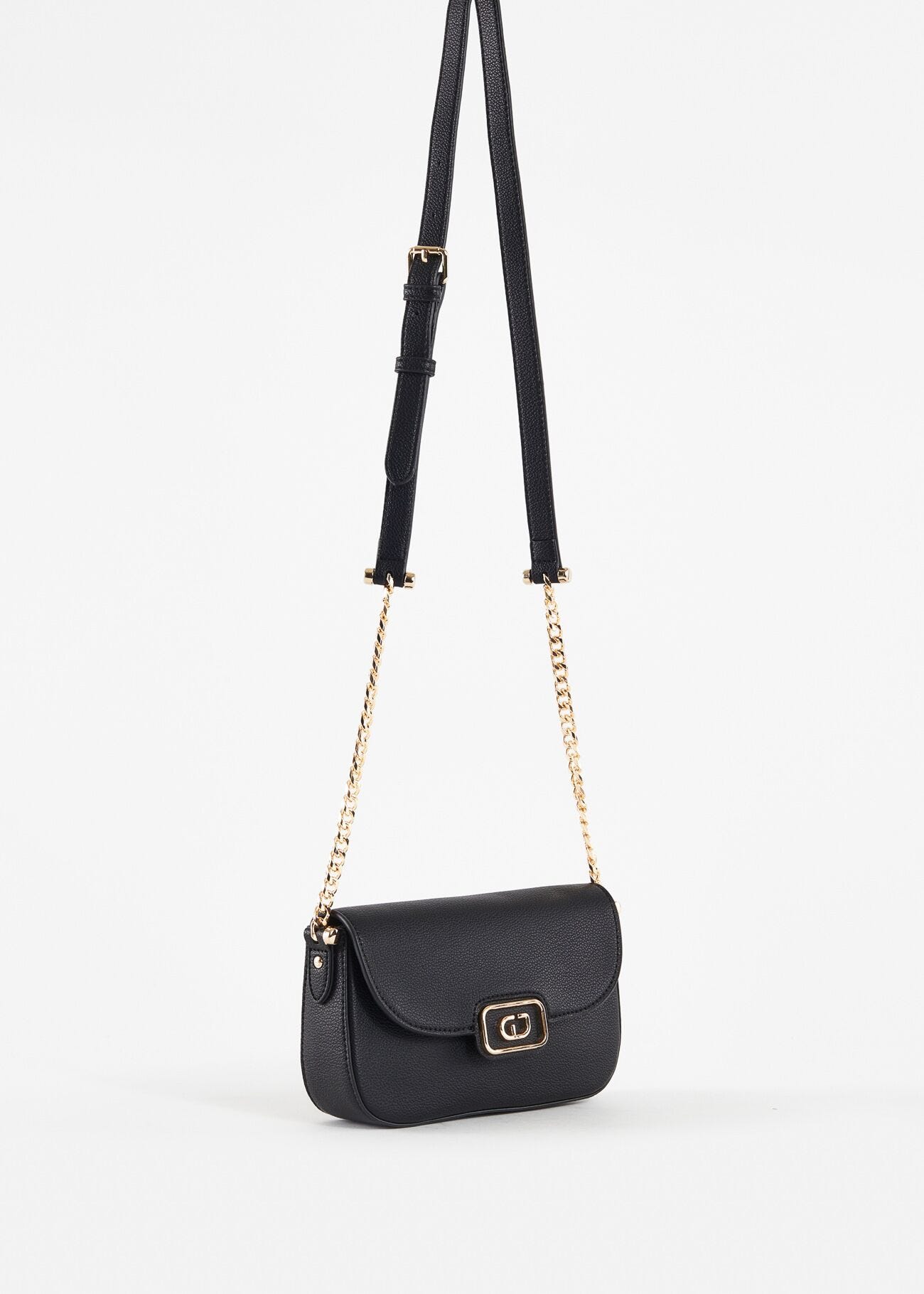 Black fauxleather crossbody bag