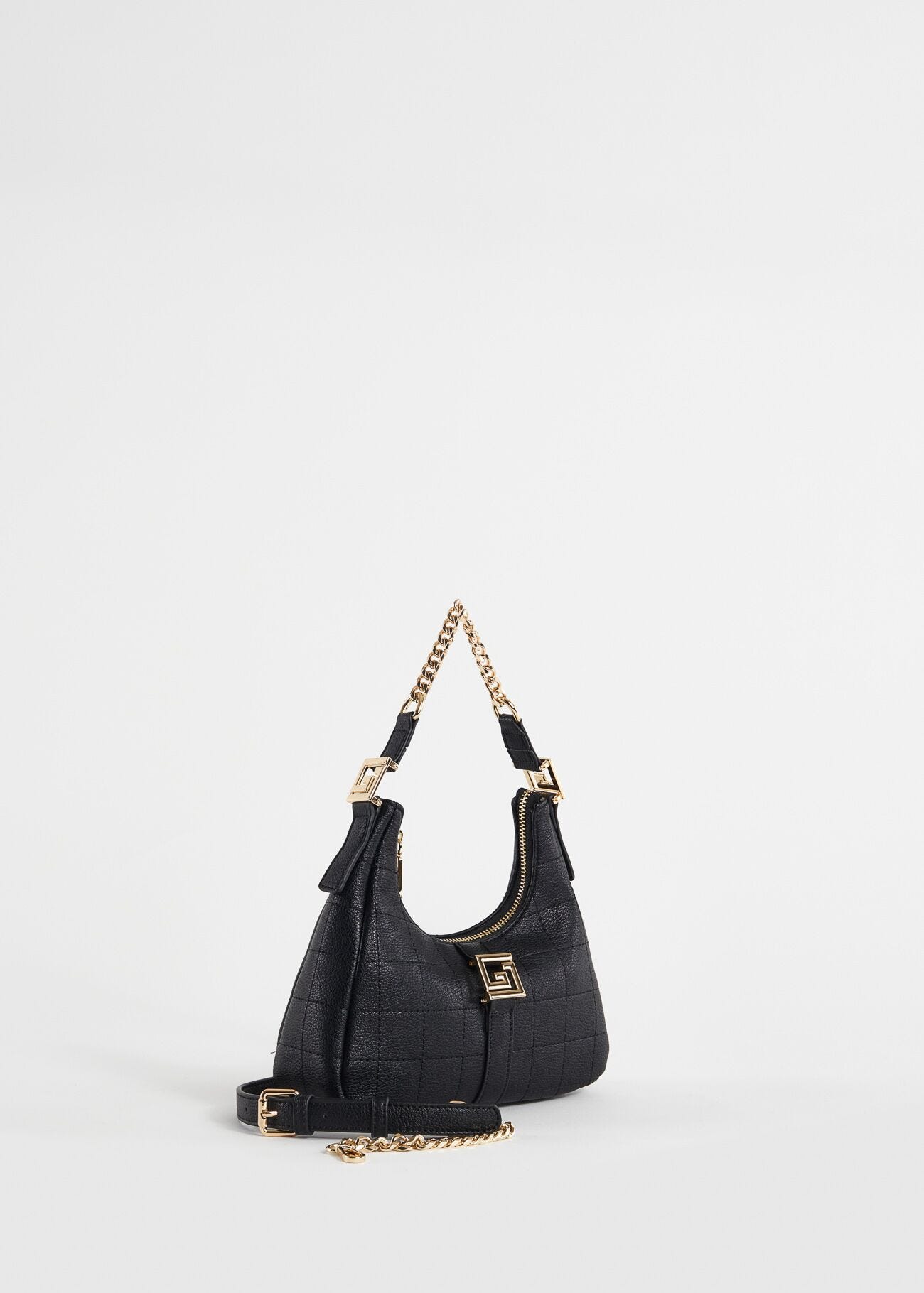 Black quilted mini hobo bag