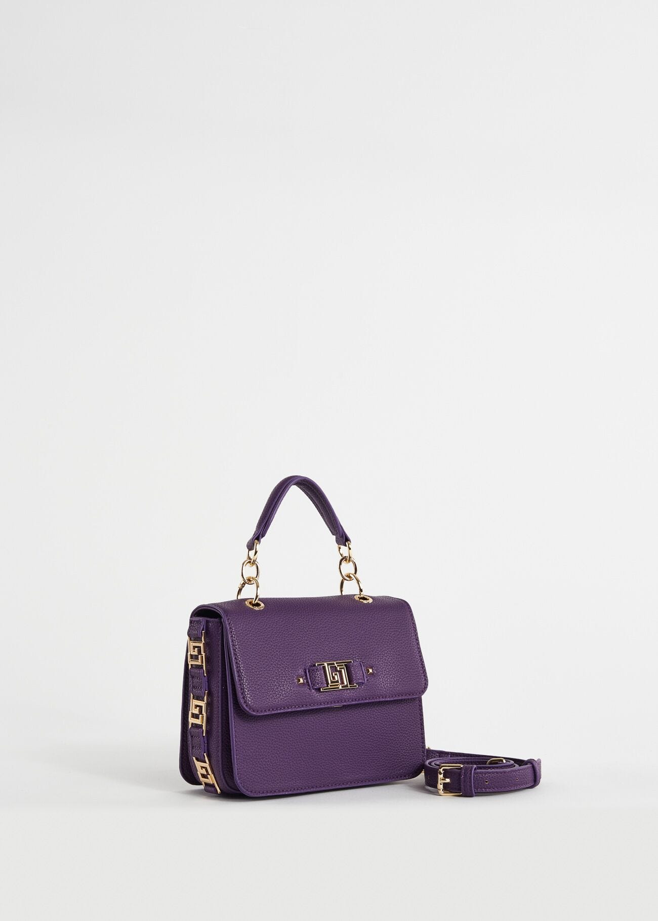 Purple handbag with shoulder strap