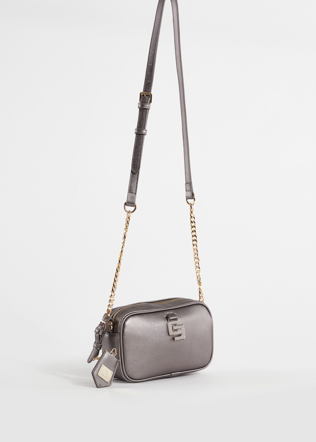 Laminated crossbody bag with charm