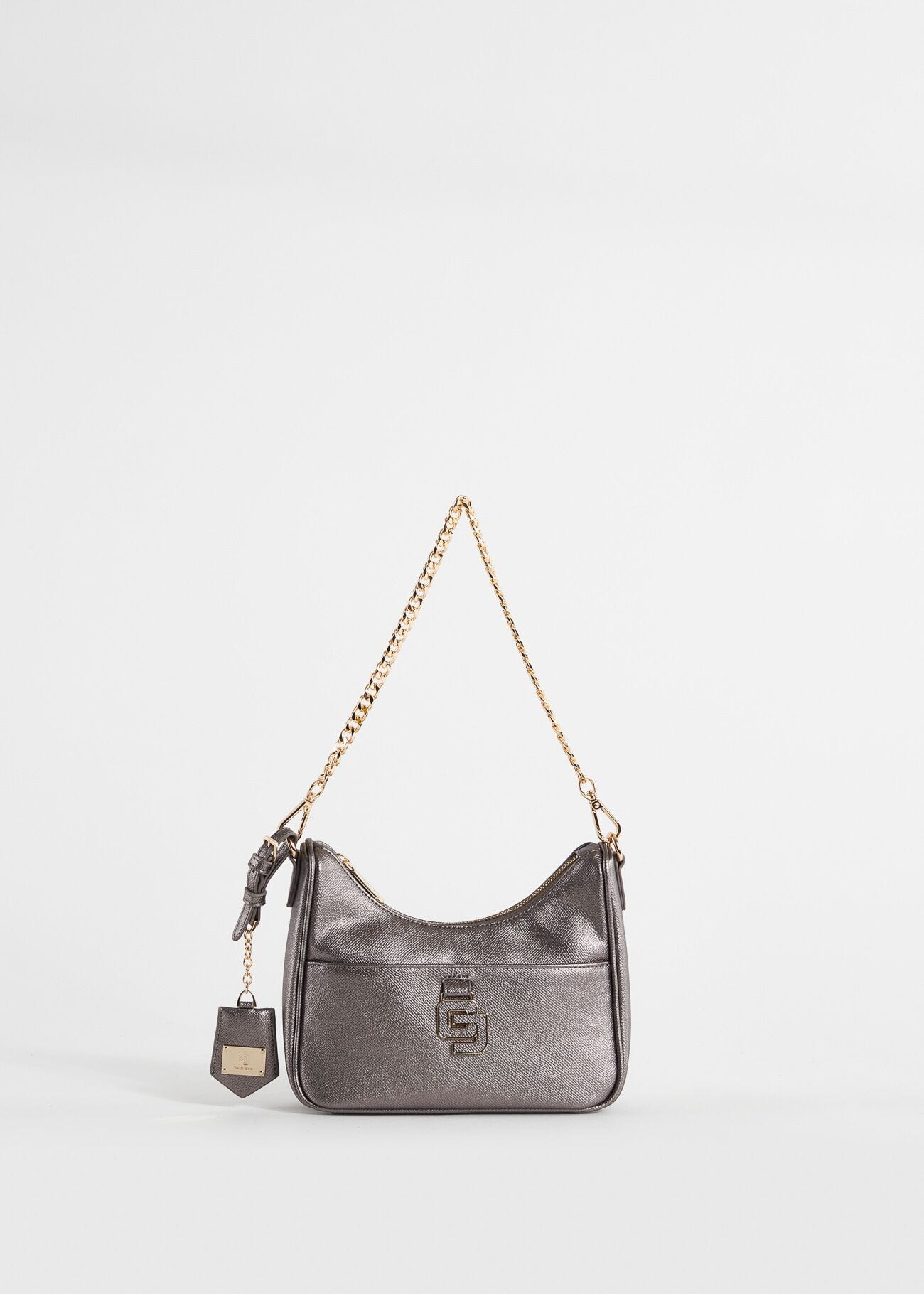 Laminated mini hobo bag with charm