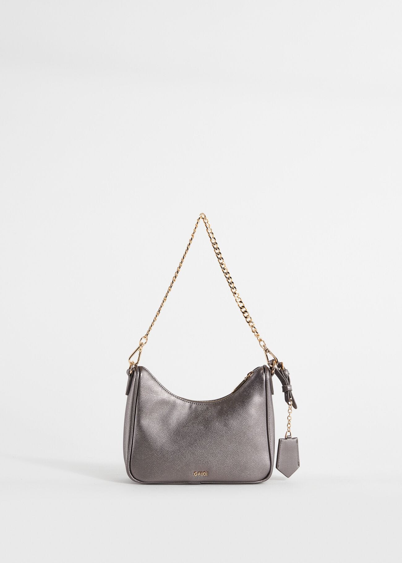 Laminated mini hobo bag with charm