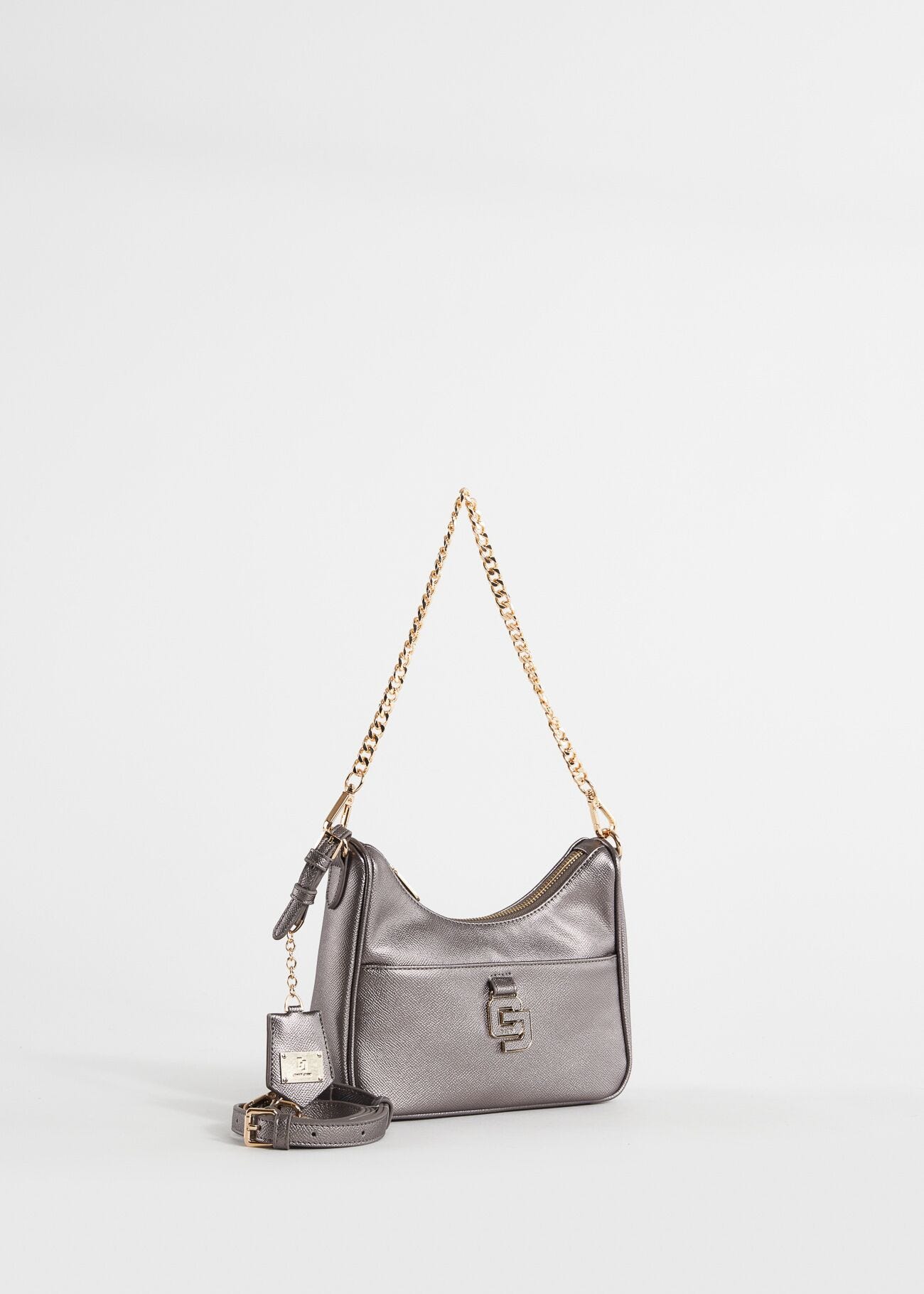 Laminated mini hobo bag with charm