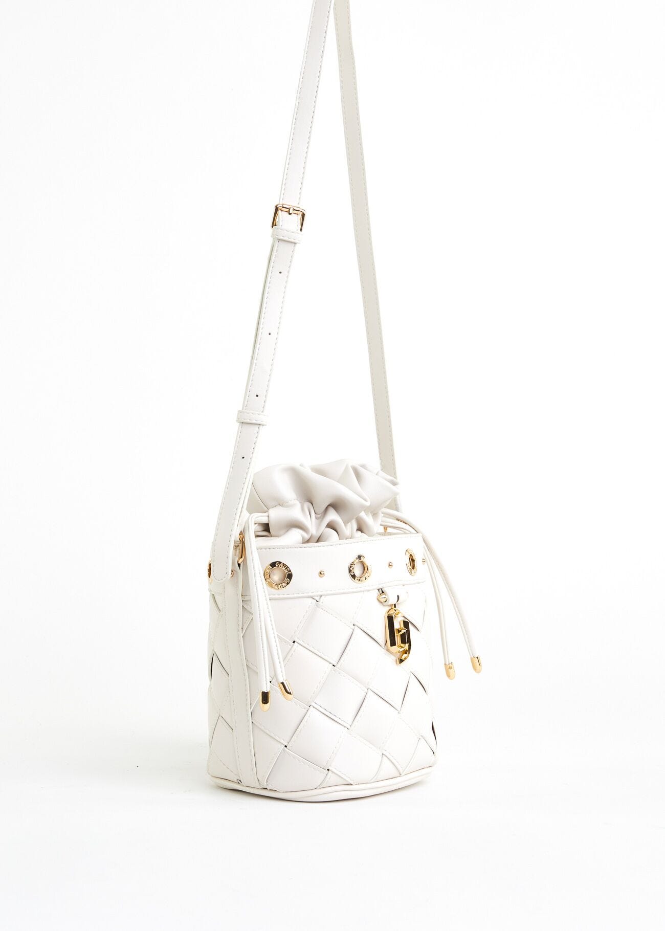 Woven faux-leather bucket bag