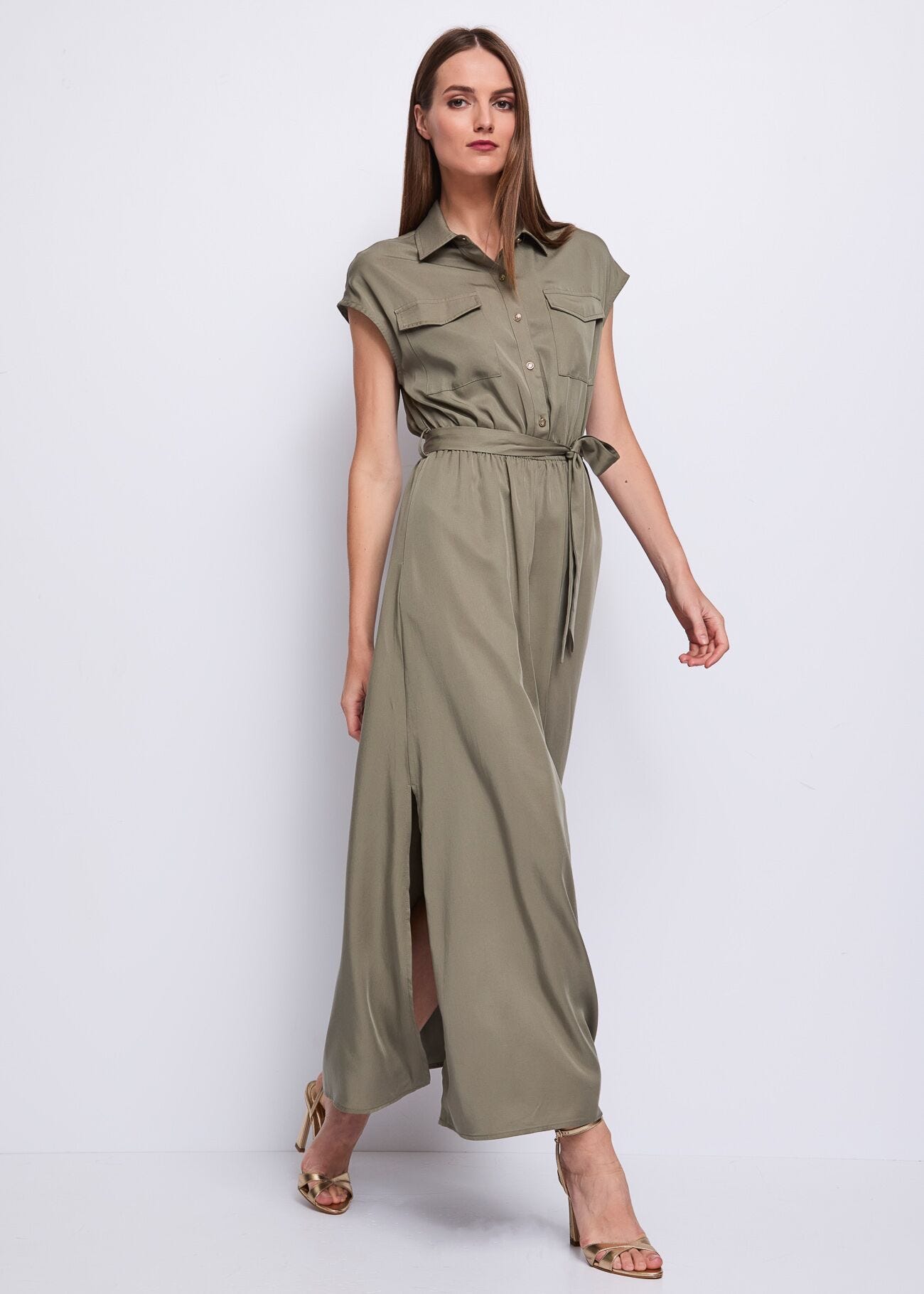 Robe-chemise verte pour femme