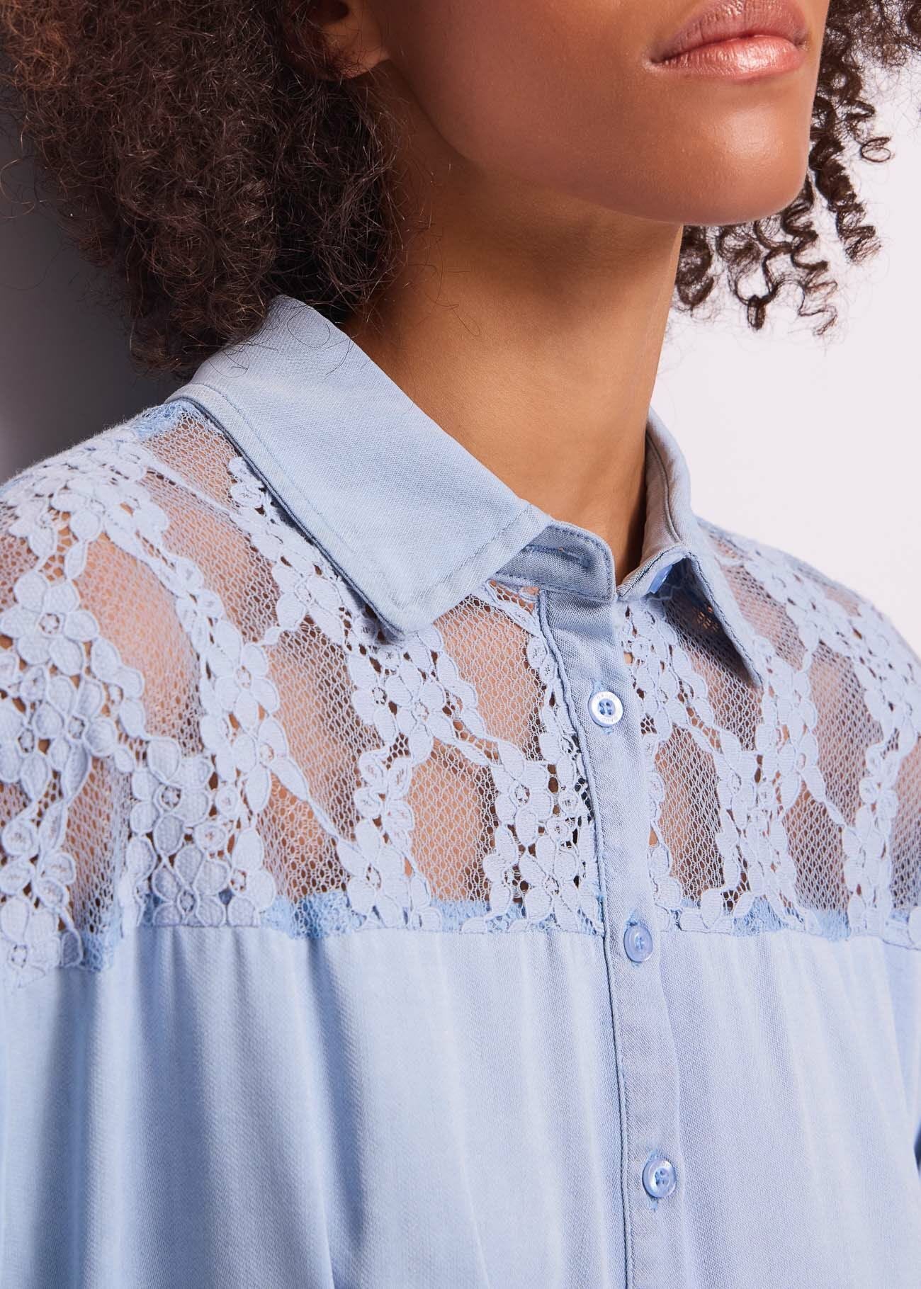 Women's chambray jumpsuit with lace