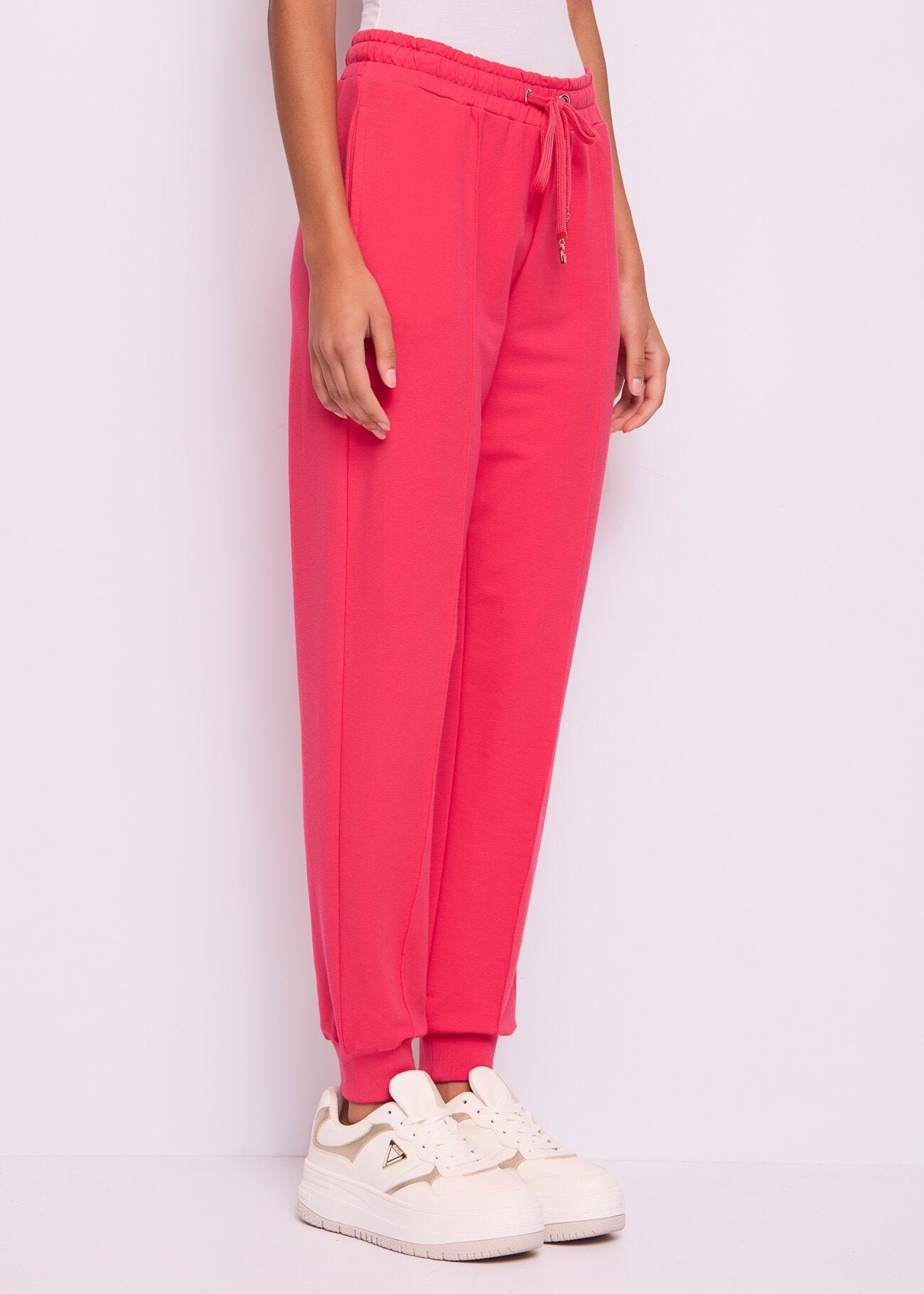 Pantaloni jogging rossi da donna con piega