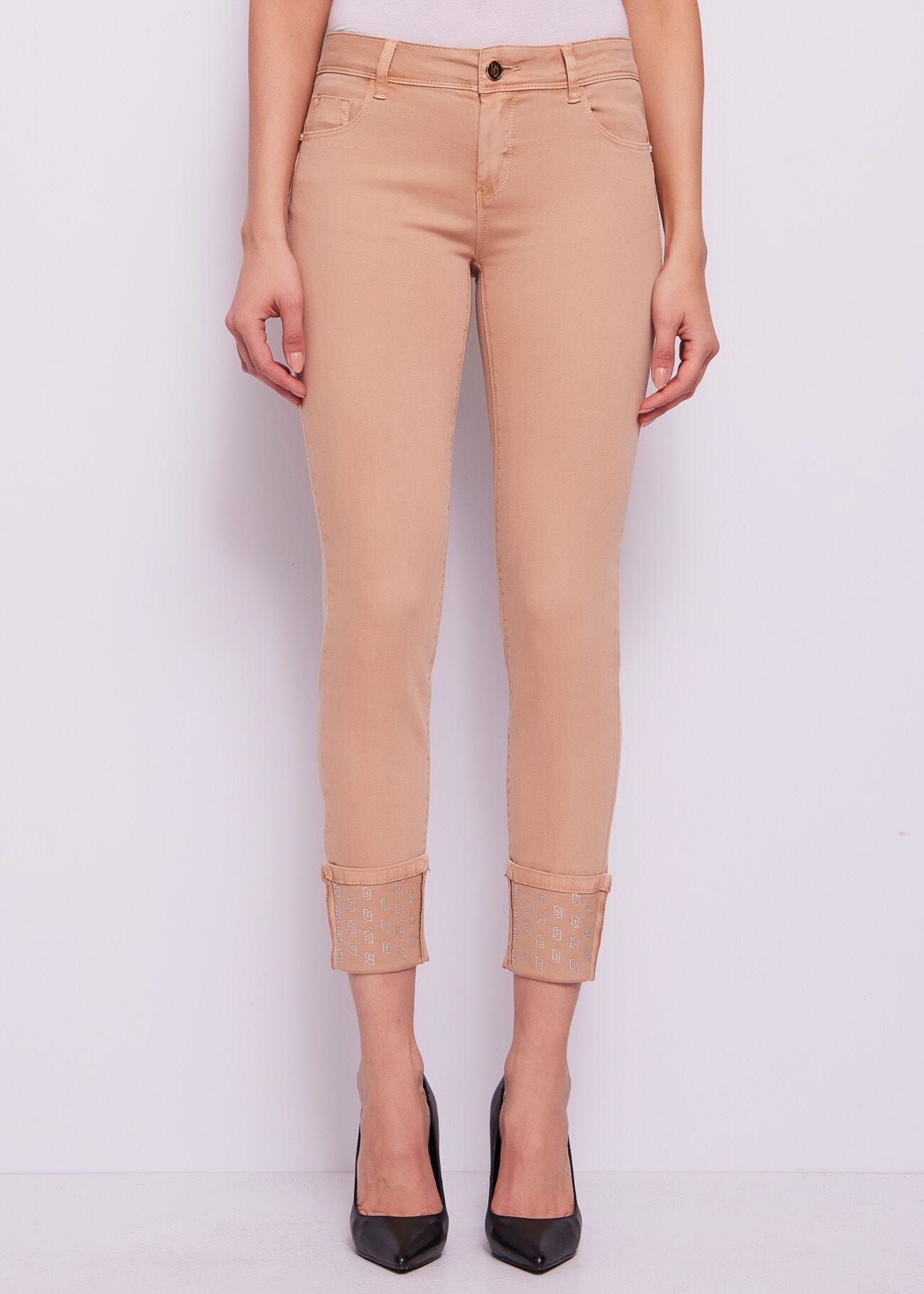 Pantaloni da donna skinny con risvolto