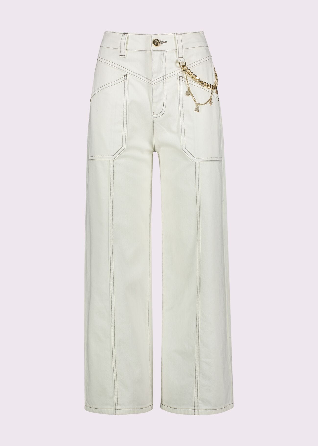 Jeans da donna bianco con catena