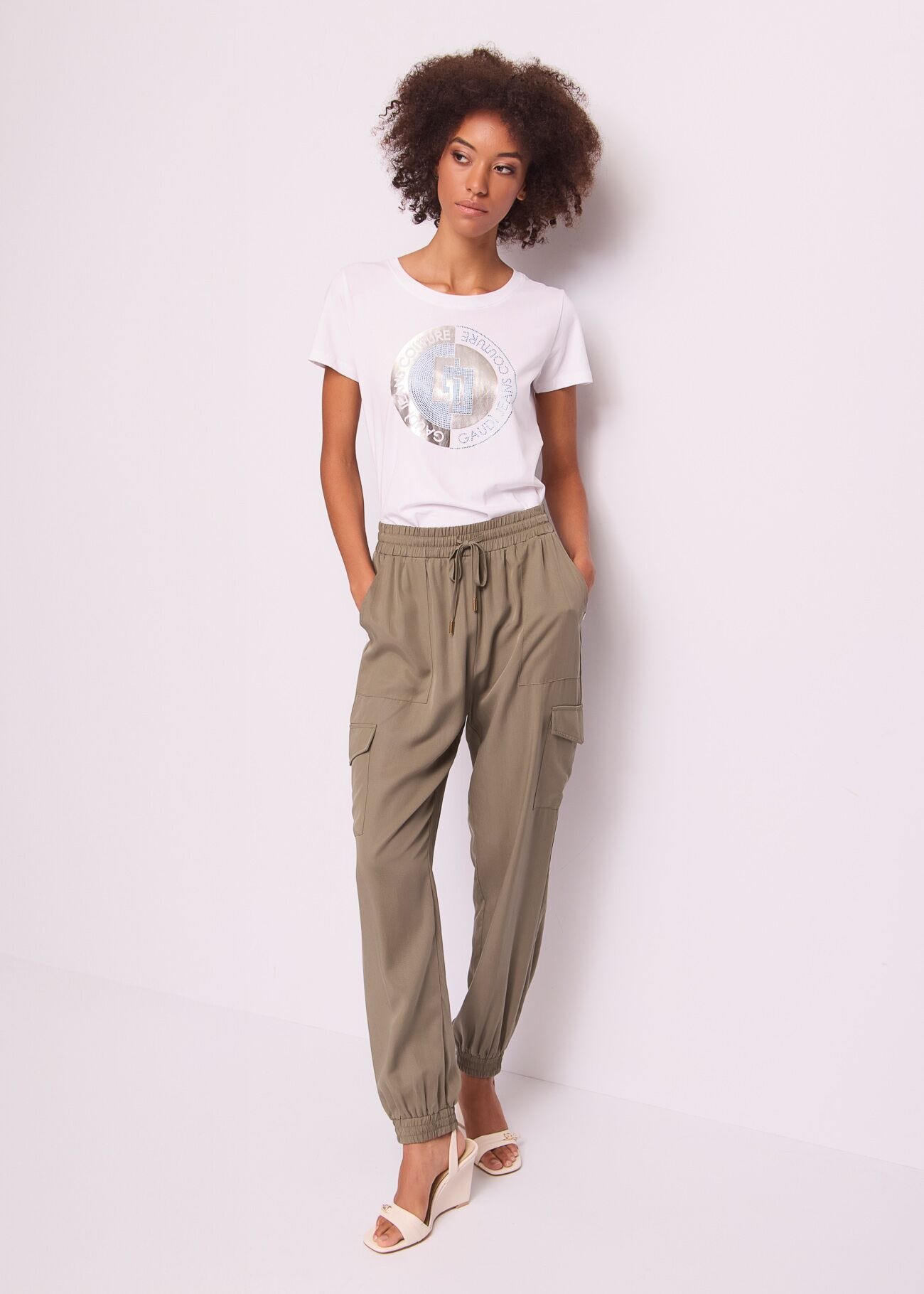 Pantaloni da donna jogging cargo con coulisse