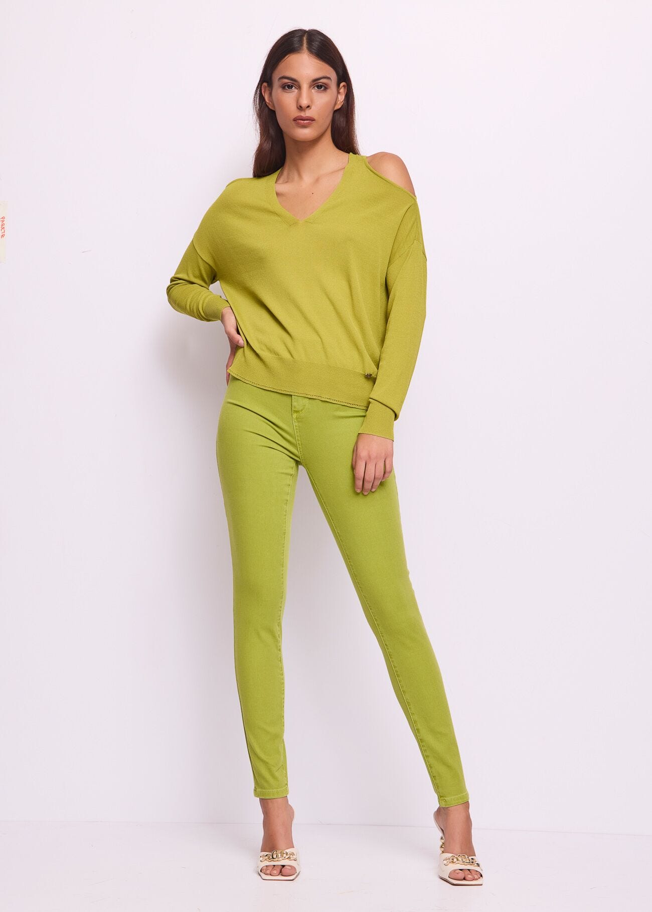 Jegging vert en coton mélangé