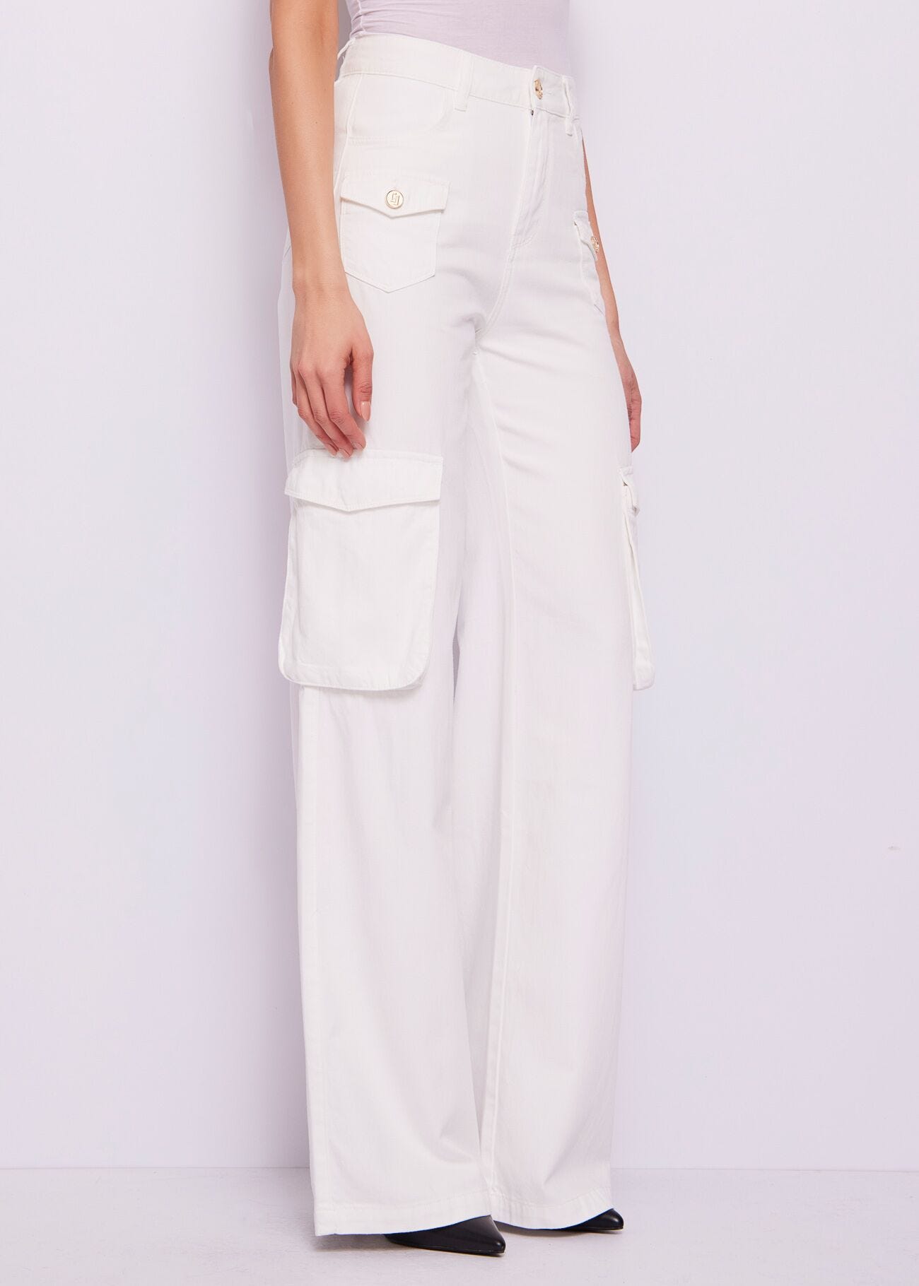 Jeans cargo bianco da donna elasticizzati