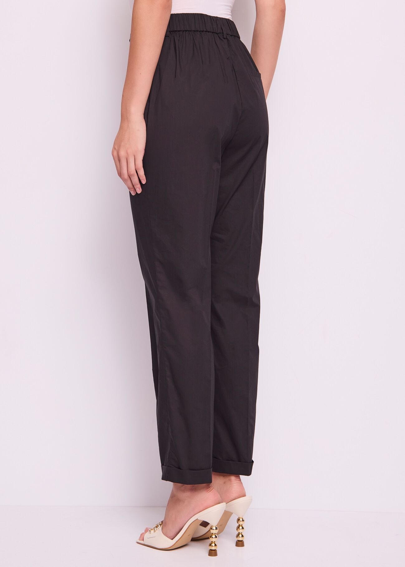 Pantalon noir en popeline pour femme