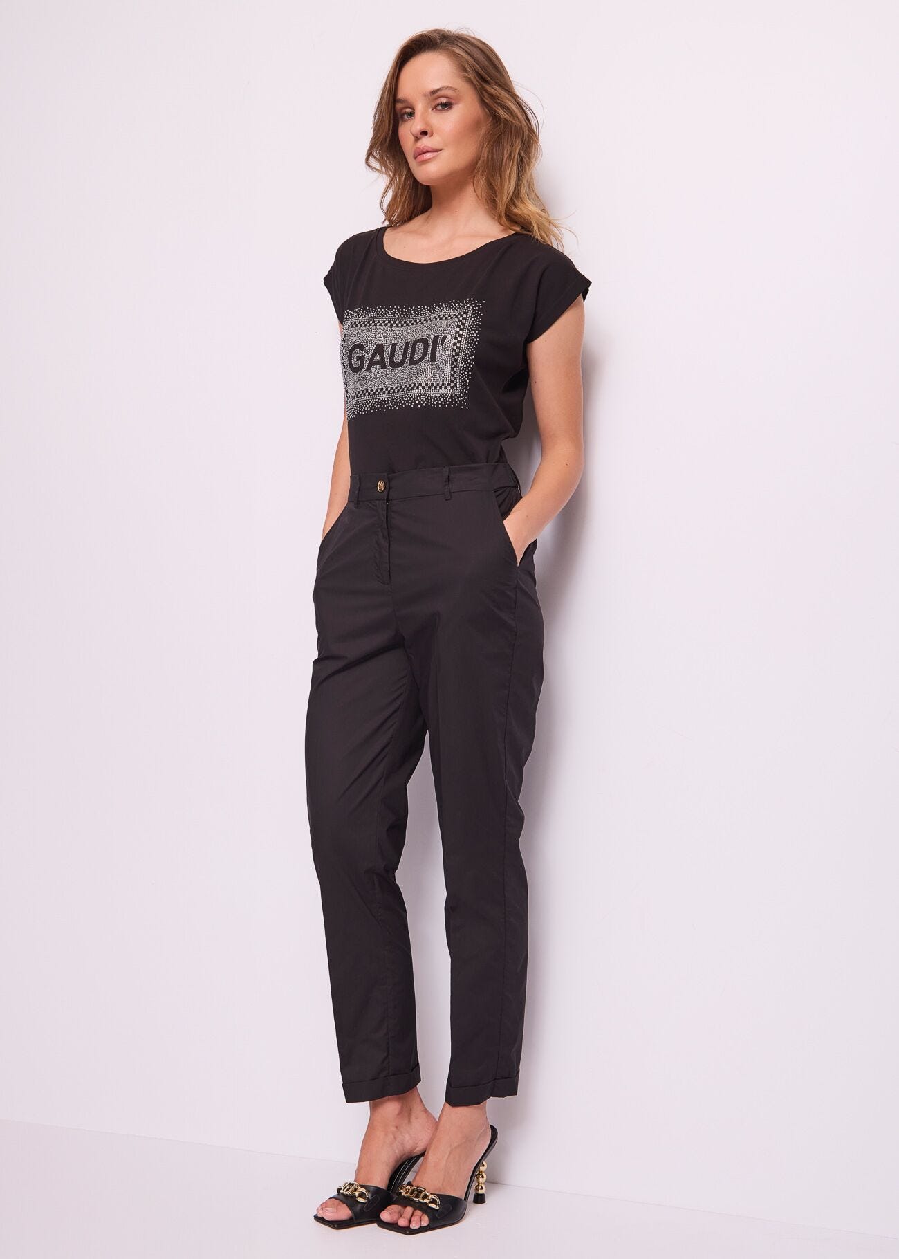Pantalon noir en popeline pour femme