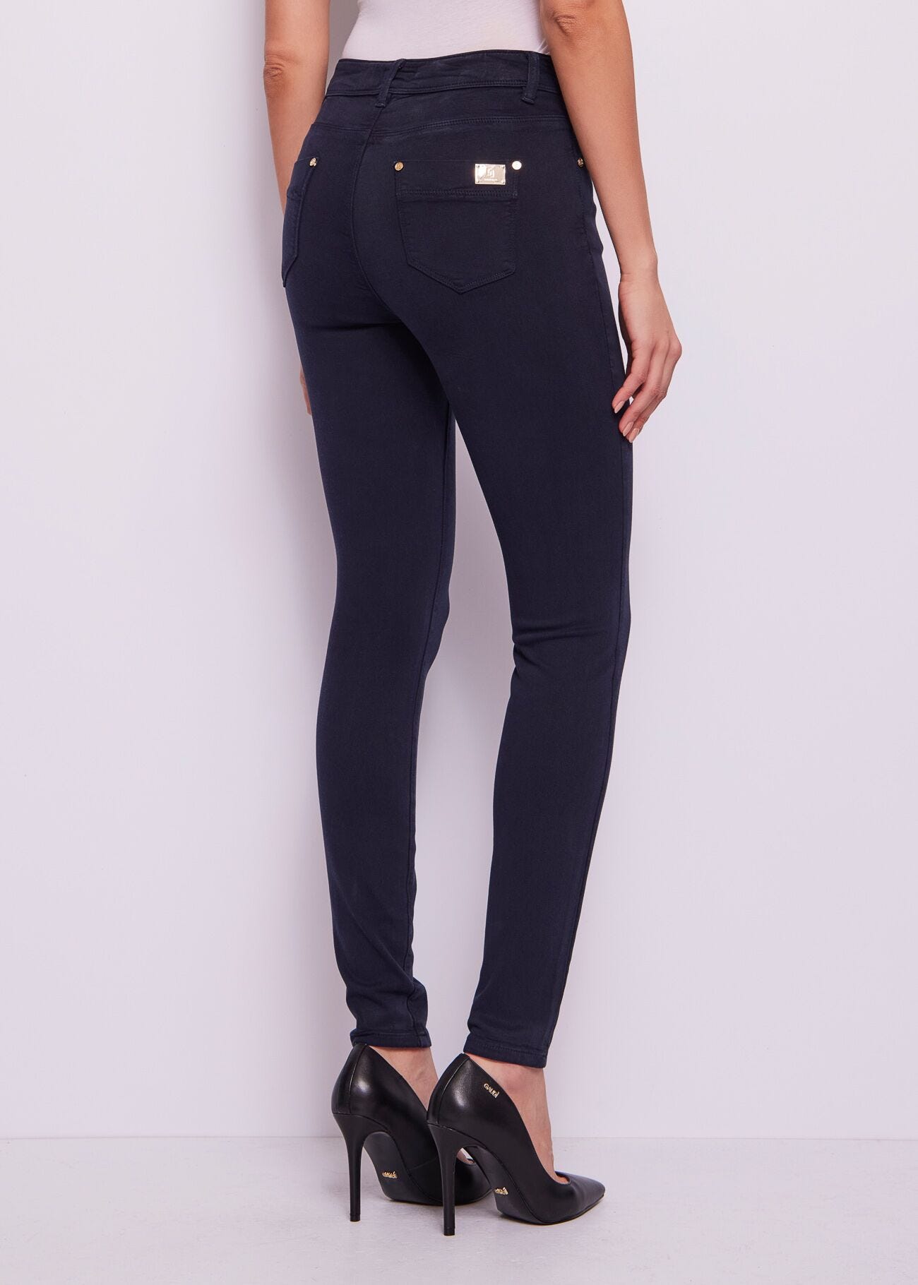 Pantalones pitillo azul de algodón para mujer