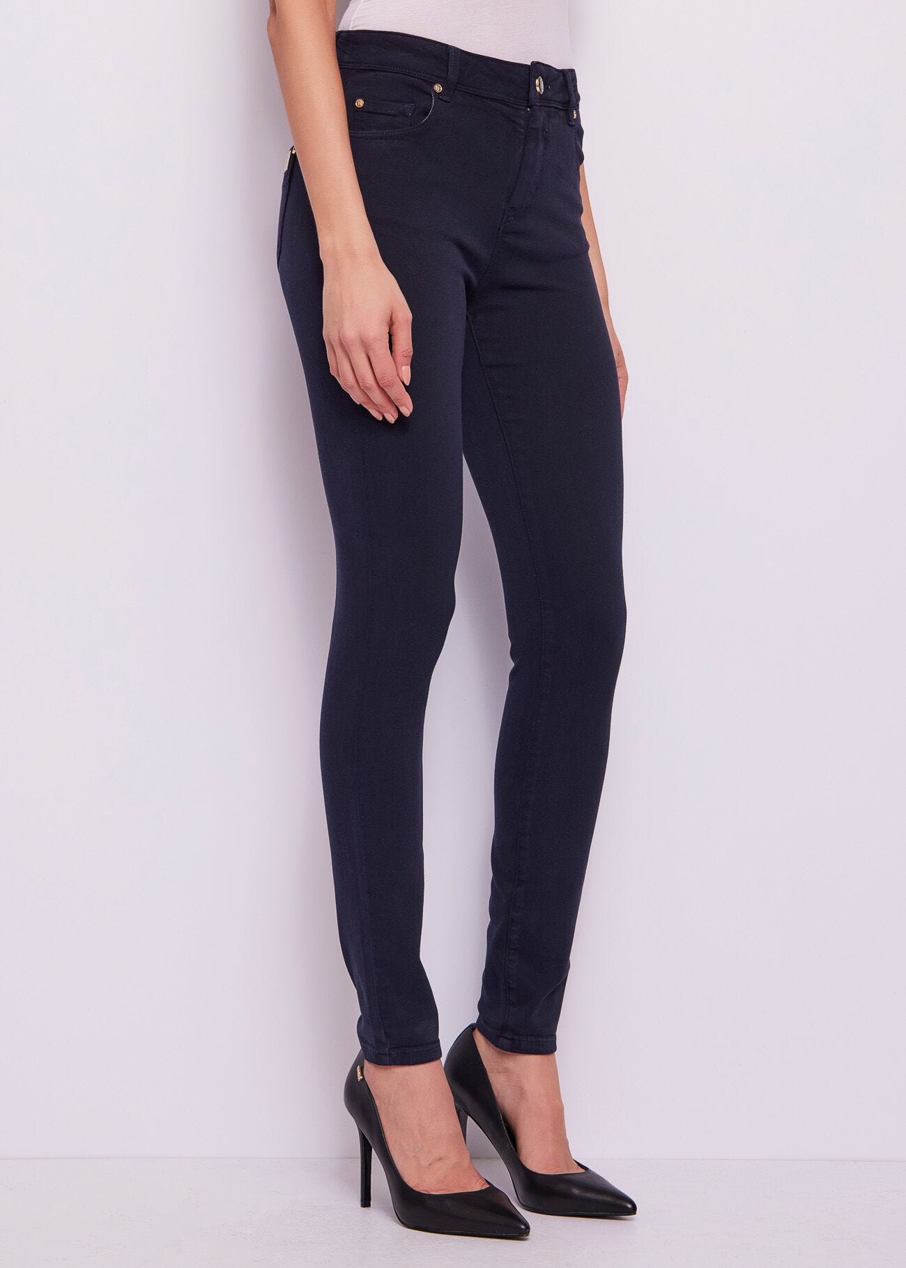 Pantalones pitillo azul de algodón para mujer