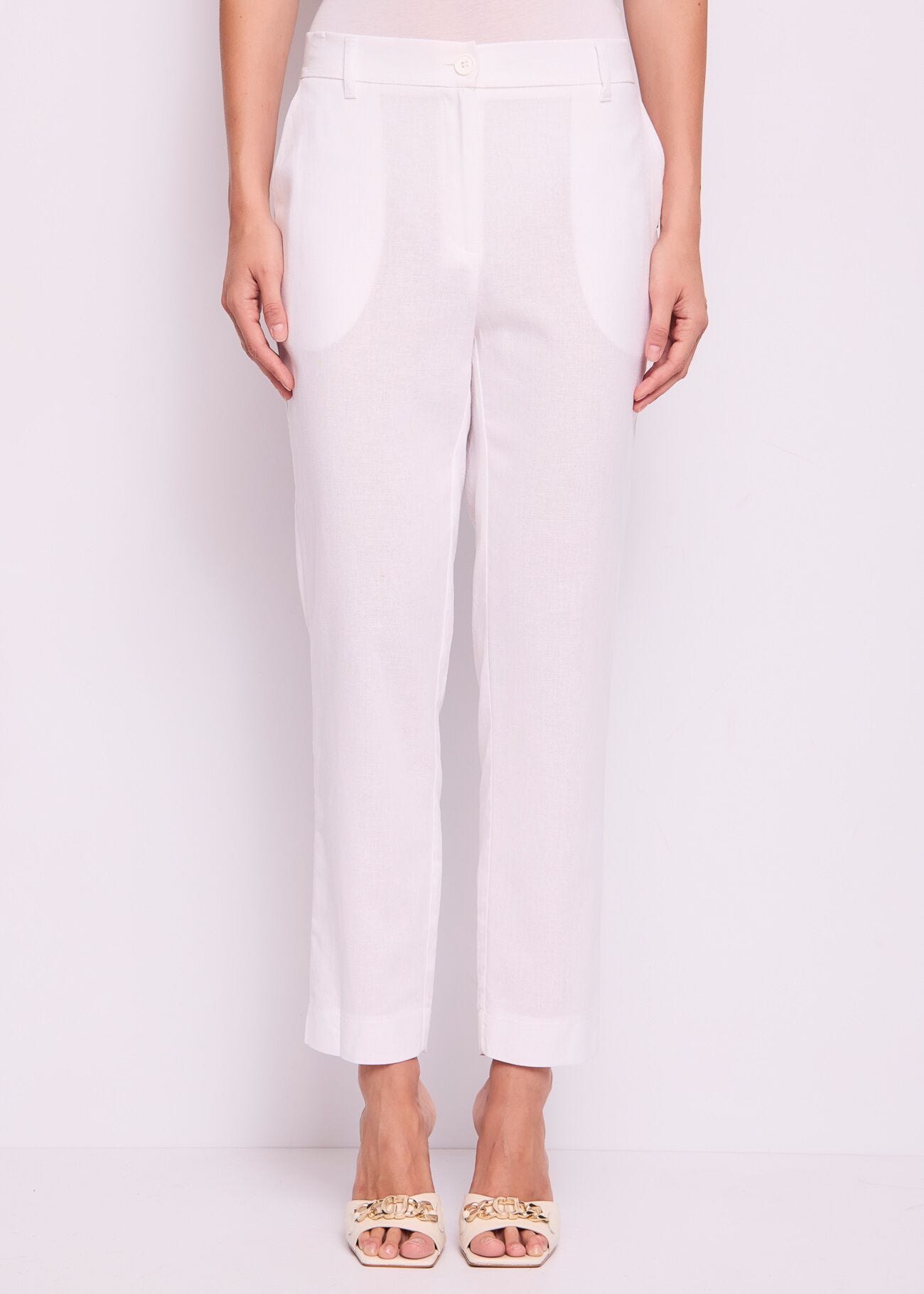 Pantalon blanc en lin pour femme