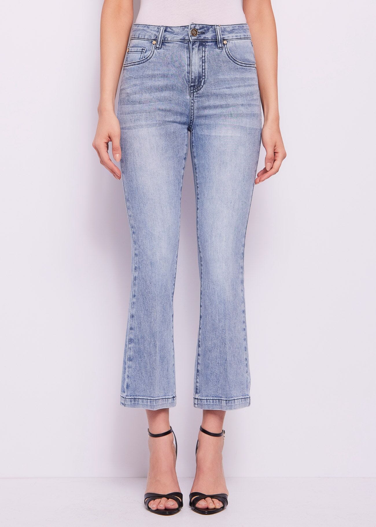 Jean cropped évasé en coton pour femme