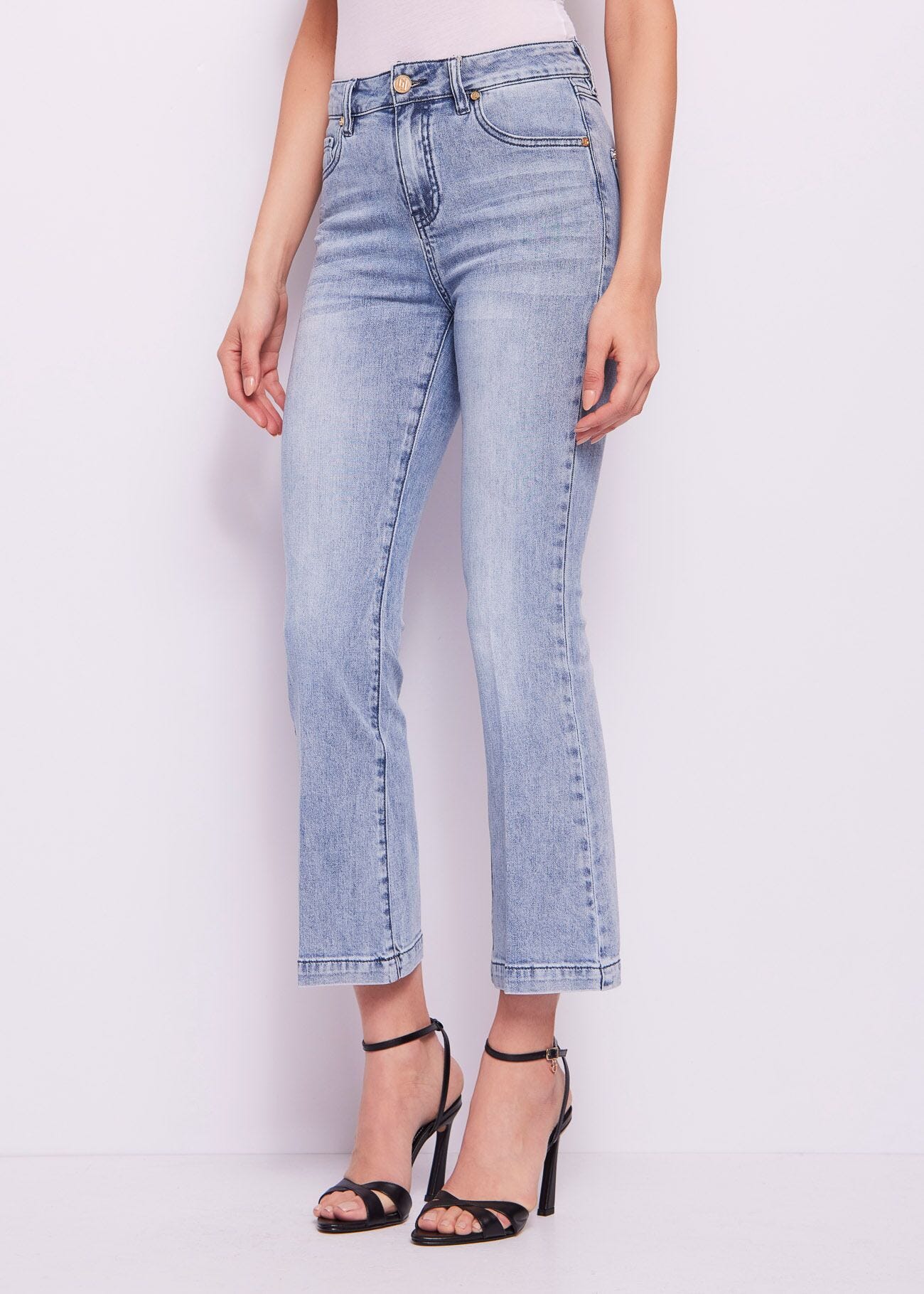 Jean cropped évasé en coton pour femme
