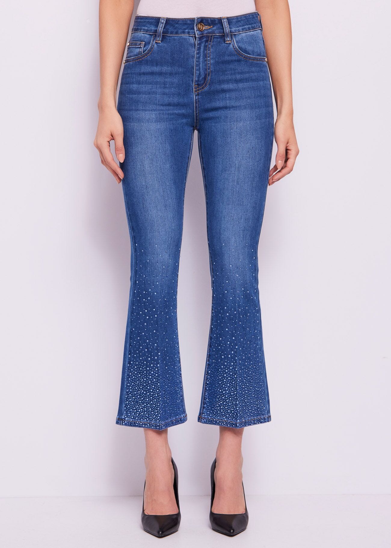 Jeans donna flare cropped effetto used