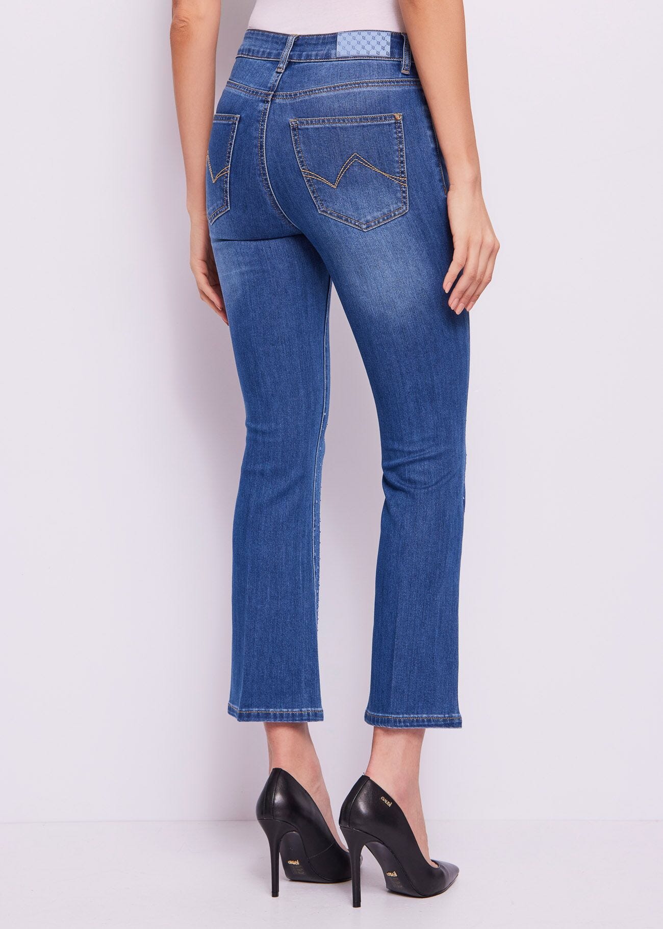Jeans donna flare cropped effetto used
