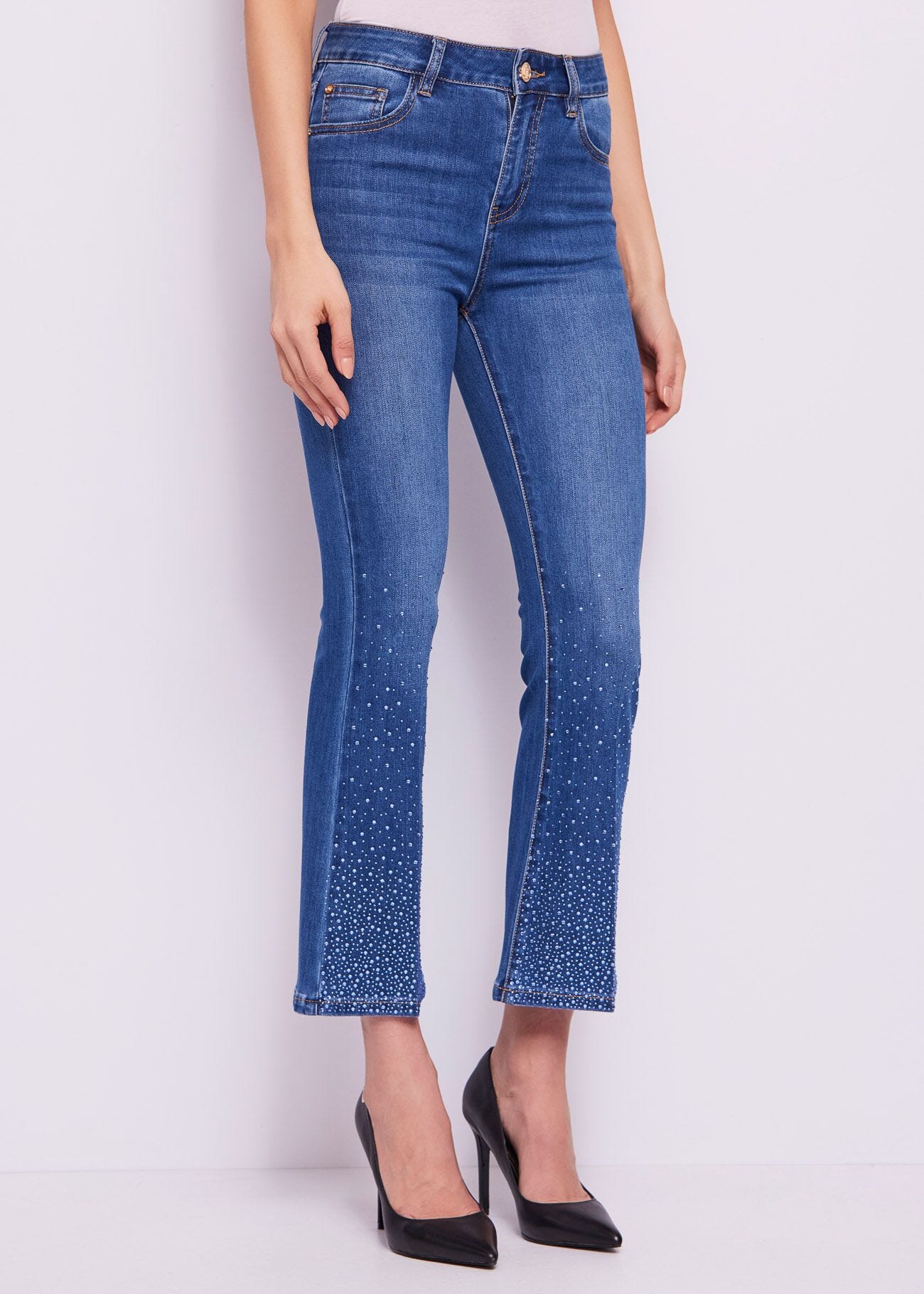 Jeans donna flare cropped effetto used