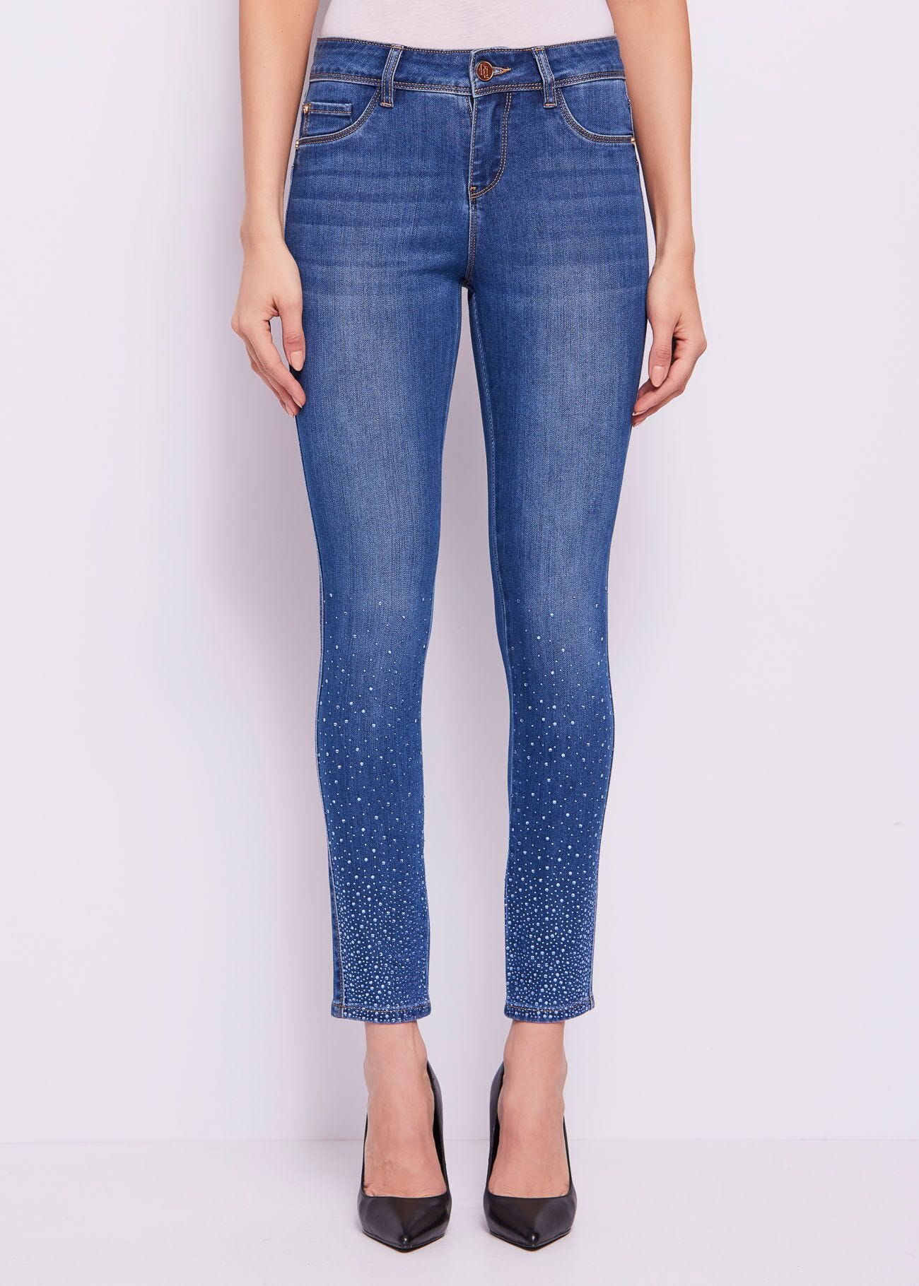 Denim jeggings with rhinestones