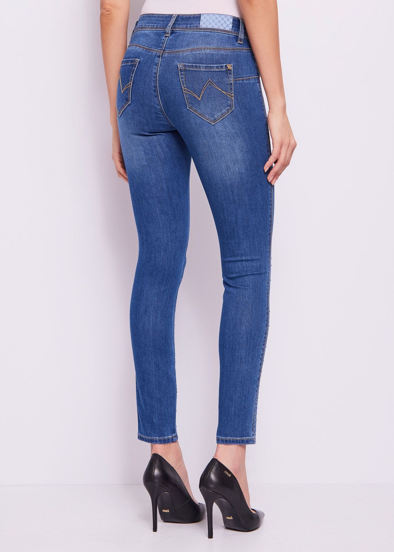 Denim jeggings with rhinestones