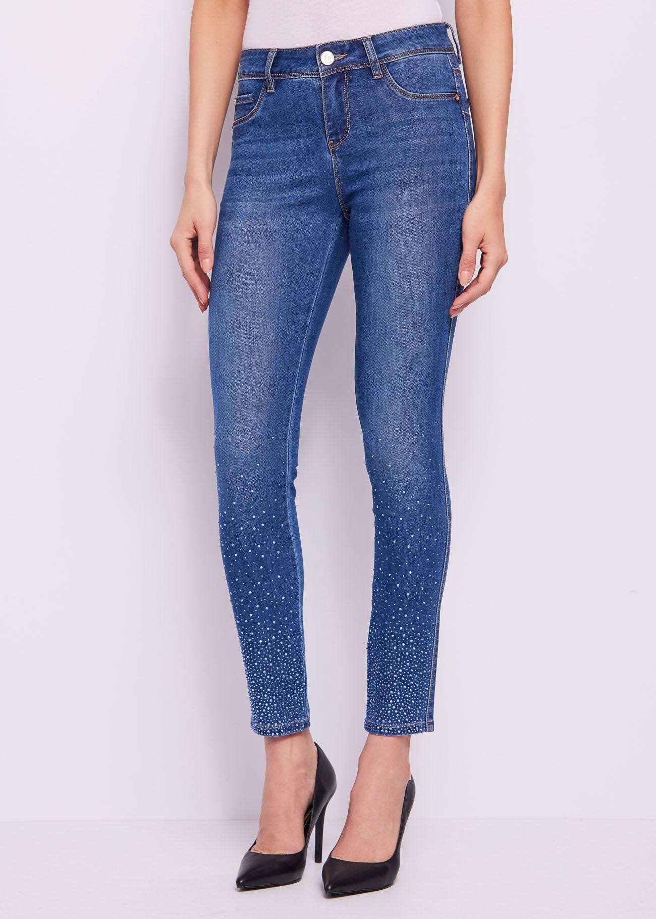 Denim jeggings with rhinestones