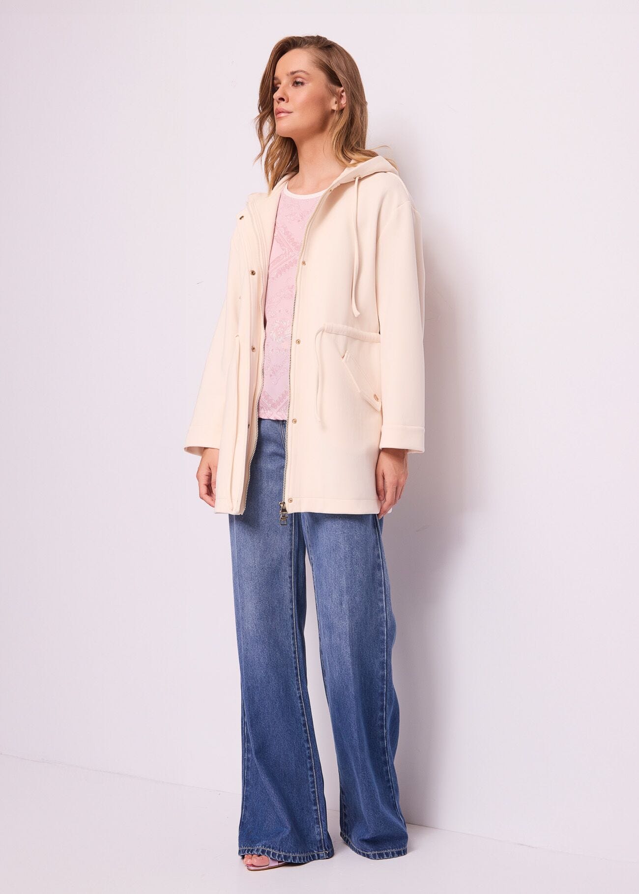 Parka donna bianco con cappuccio