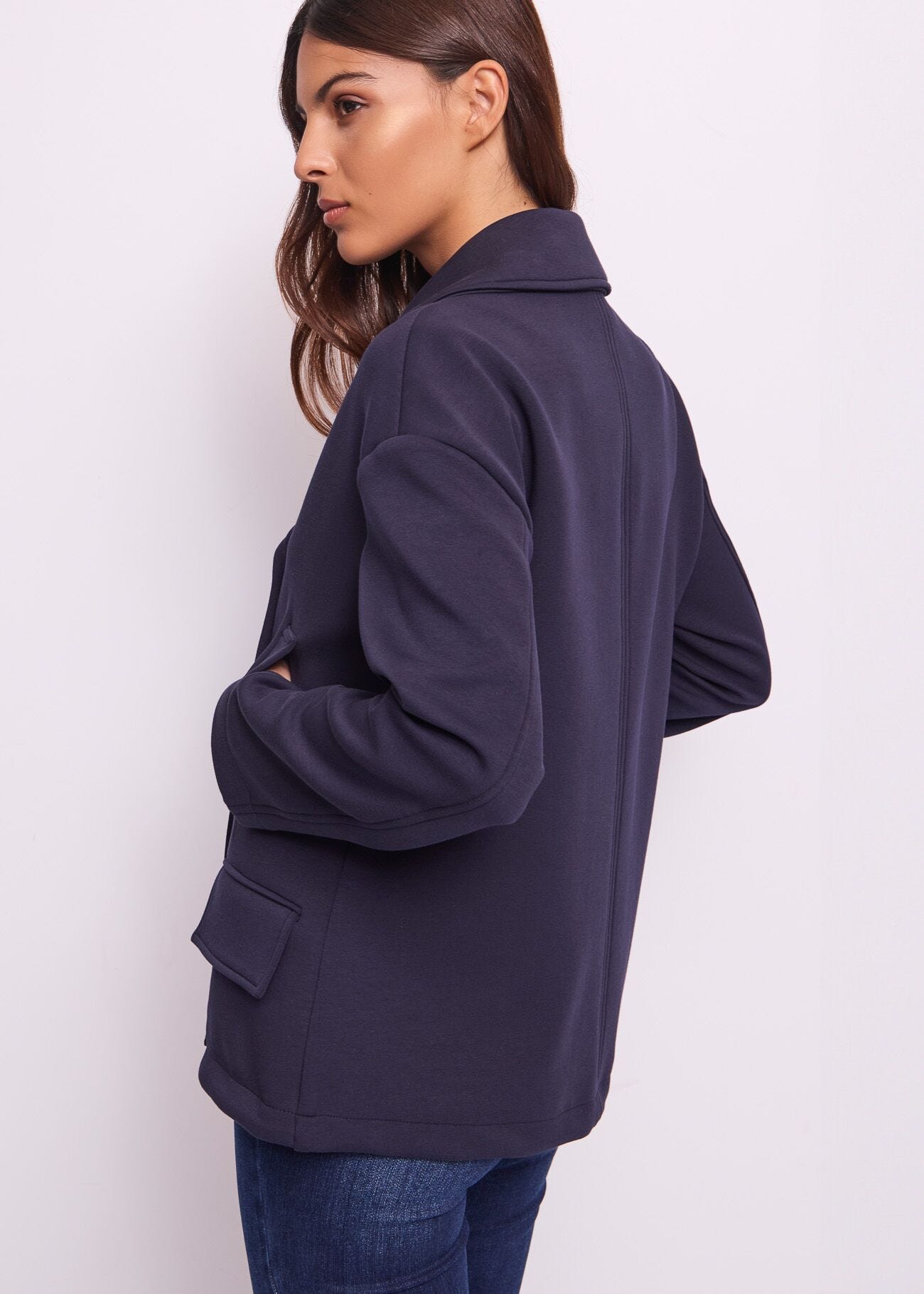 Caban bleu en scuba pour femme