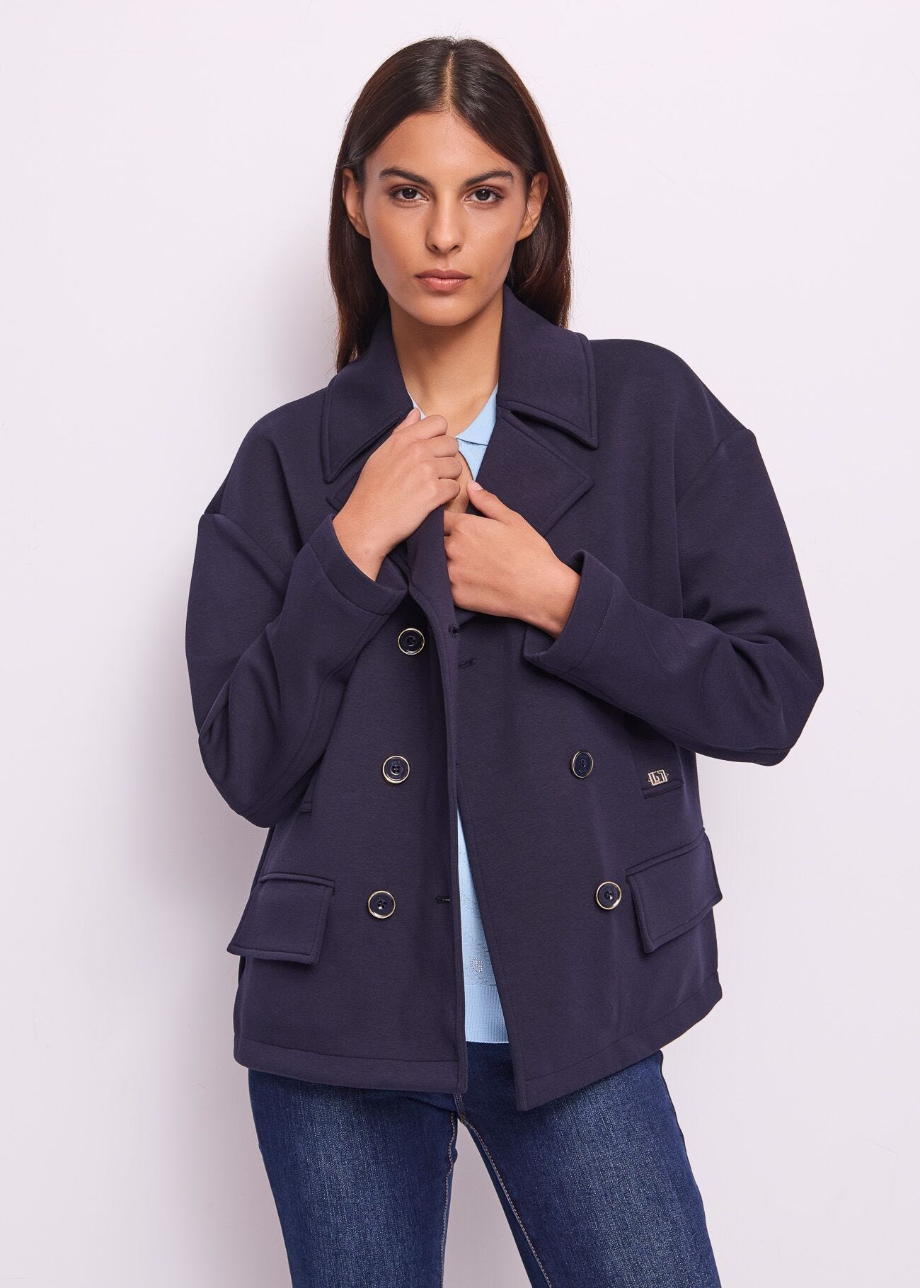 Caban bleu en scuba pour femme