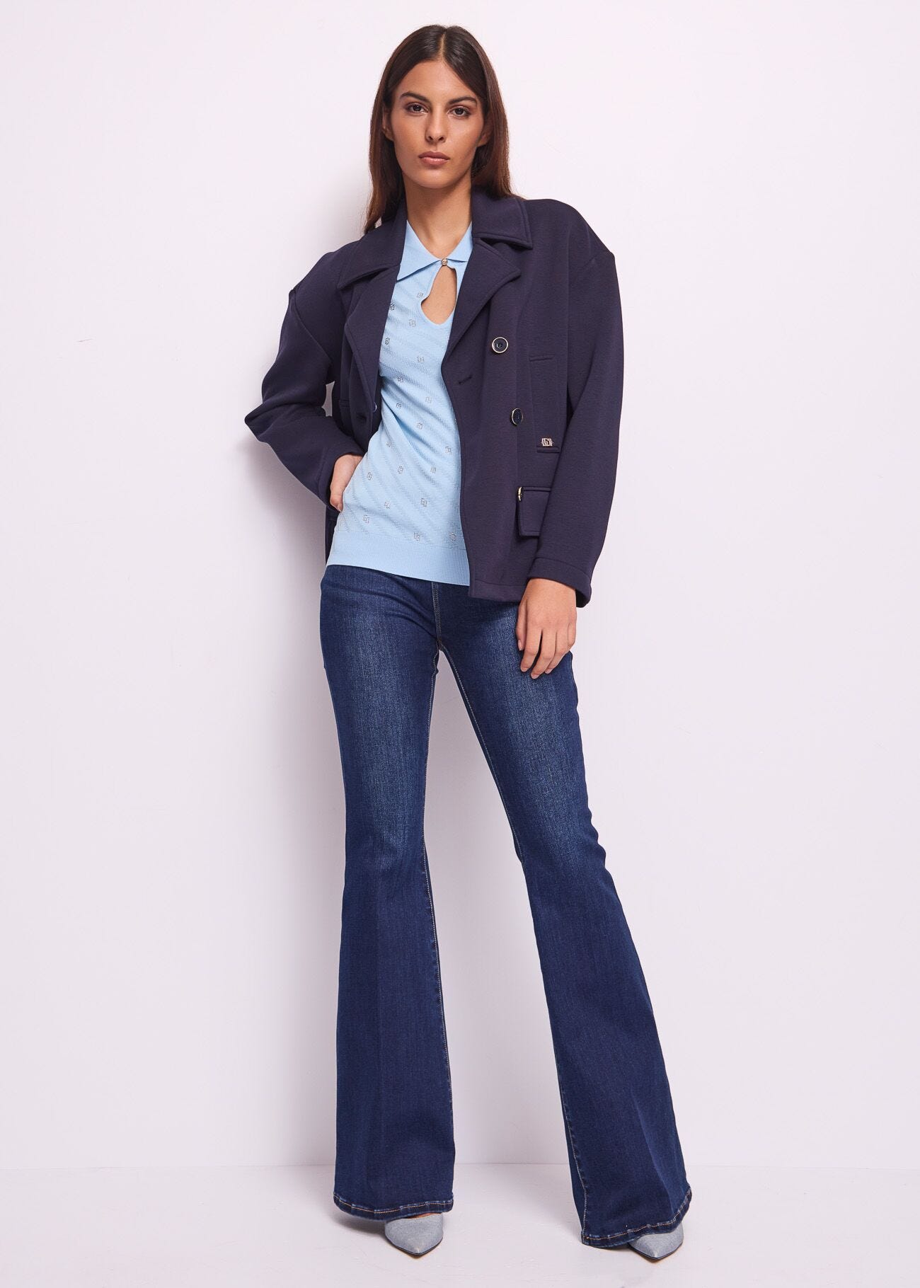 Caban bleu en scuba pour femme