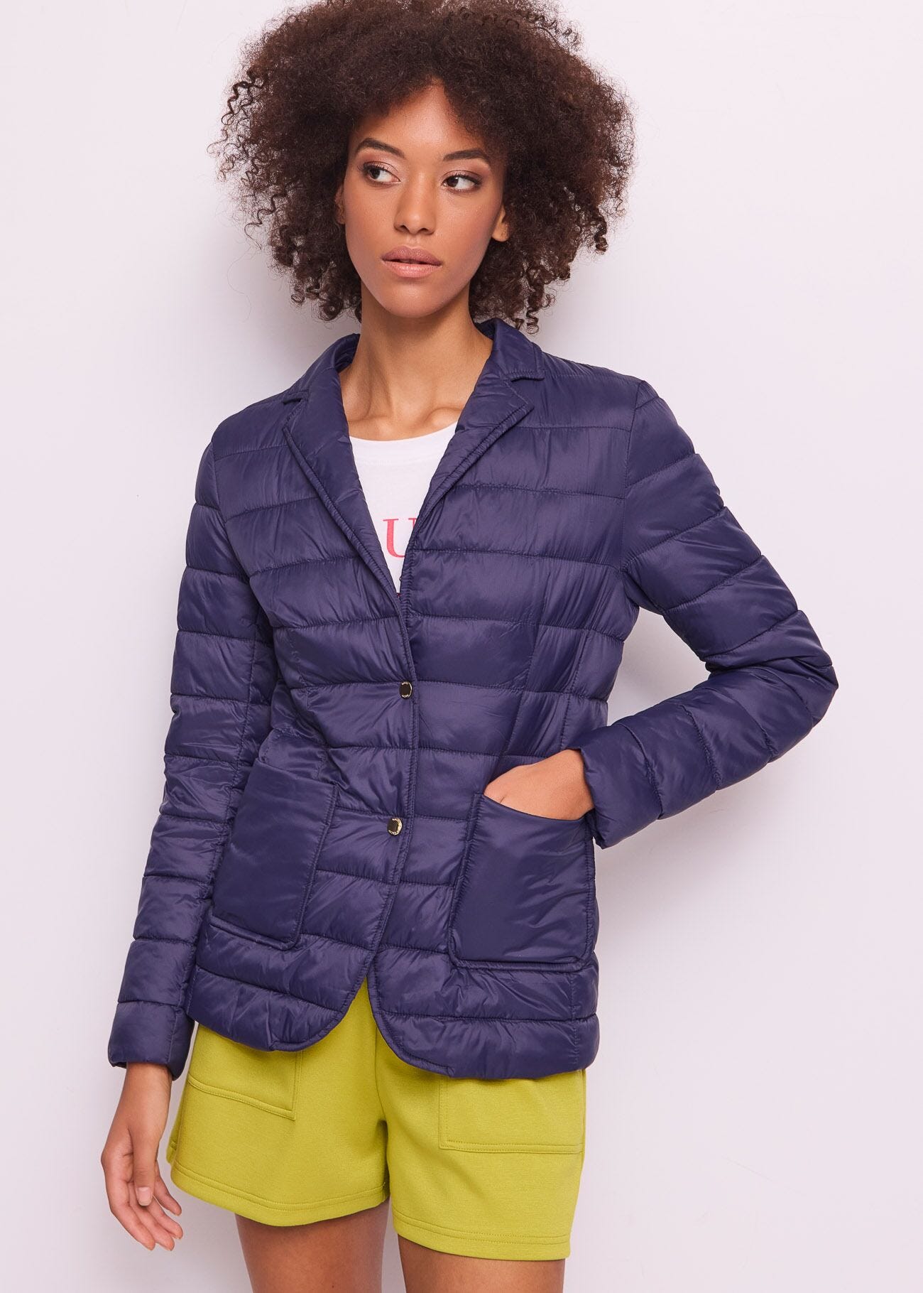Blazer bleu en nylon rembourré pour femme