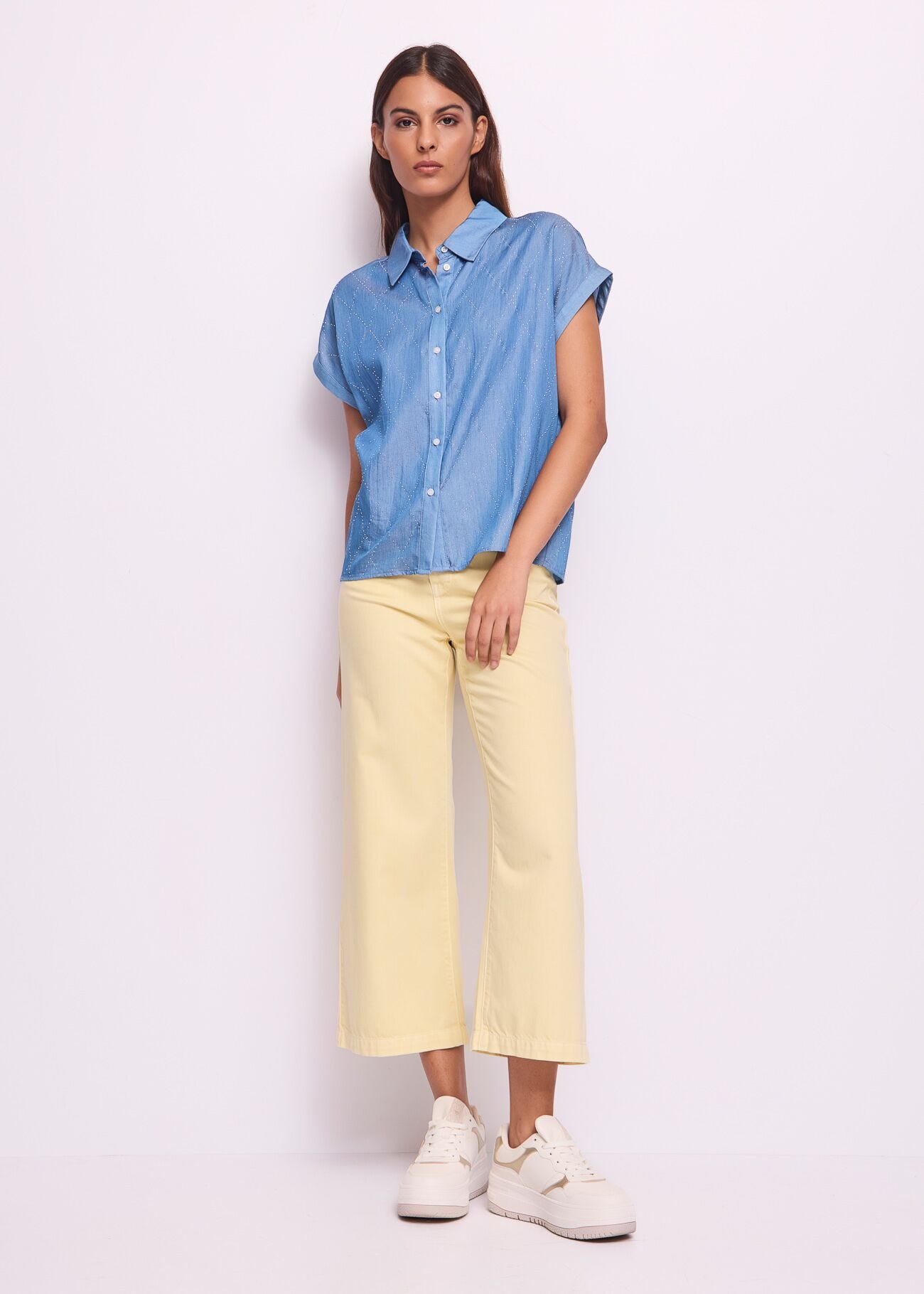 Chemise en chambray avec strass pour femme