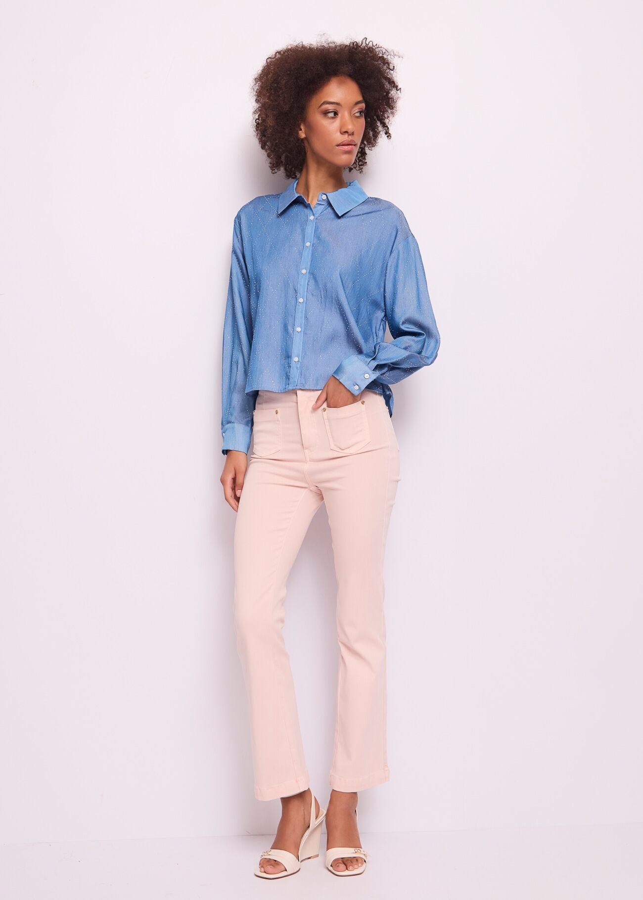 Chemise en chambray avec strass pour femme