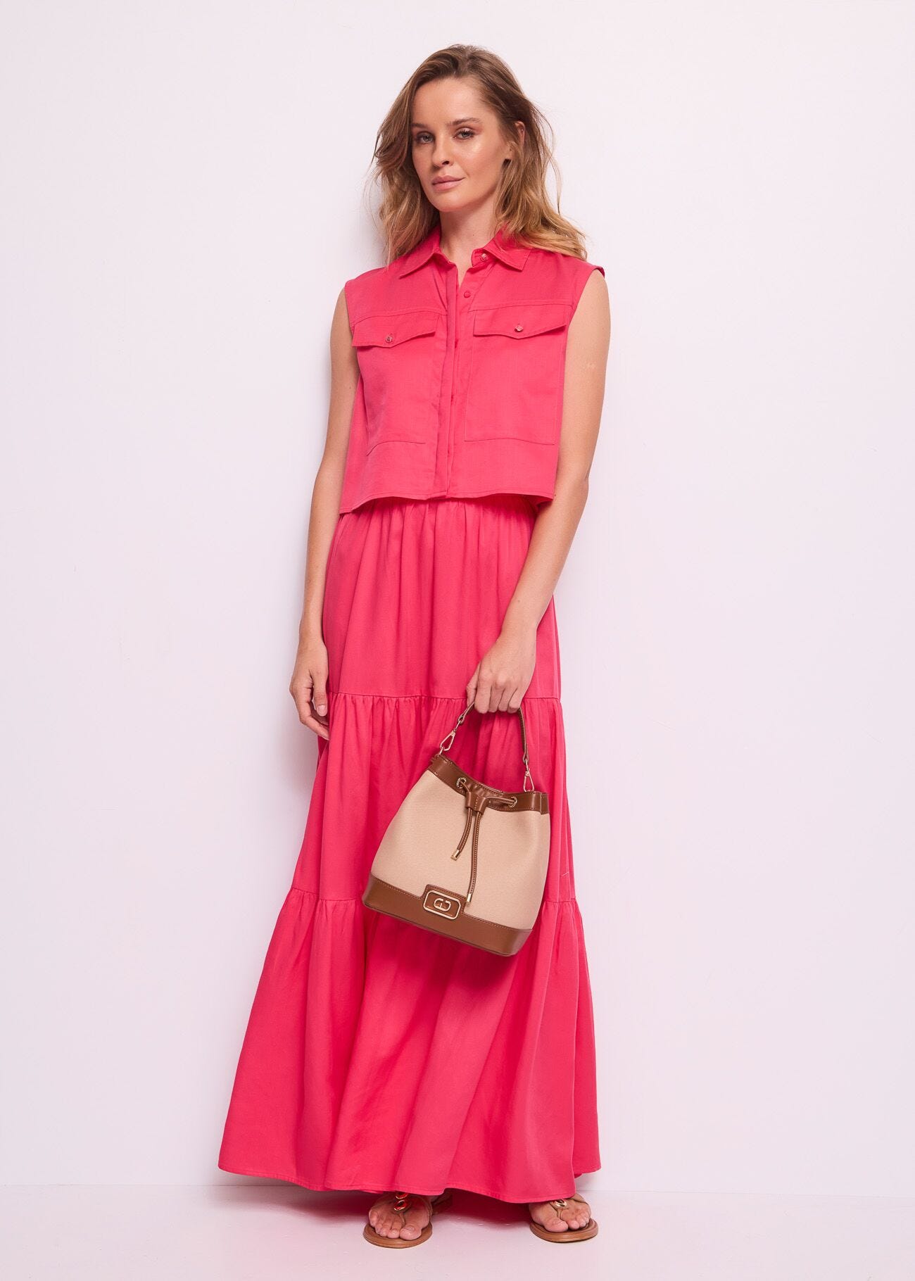 Top rojo con bolsillos para mujer