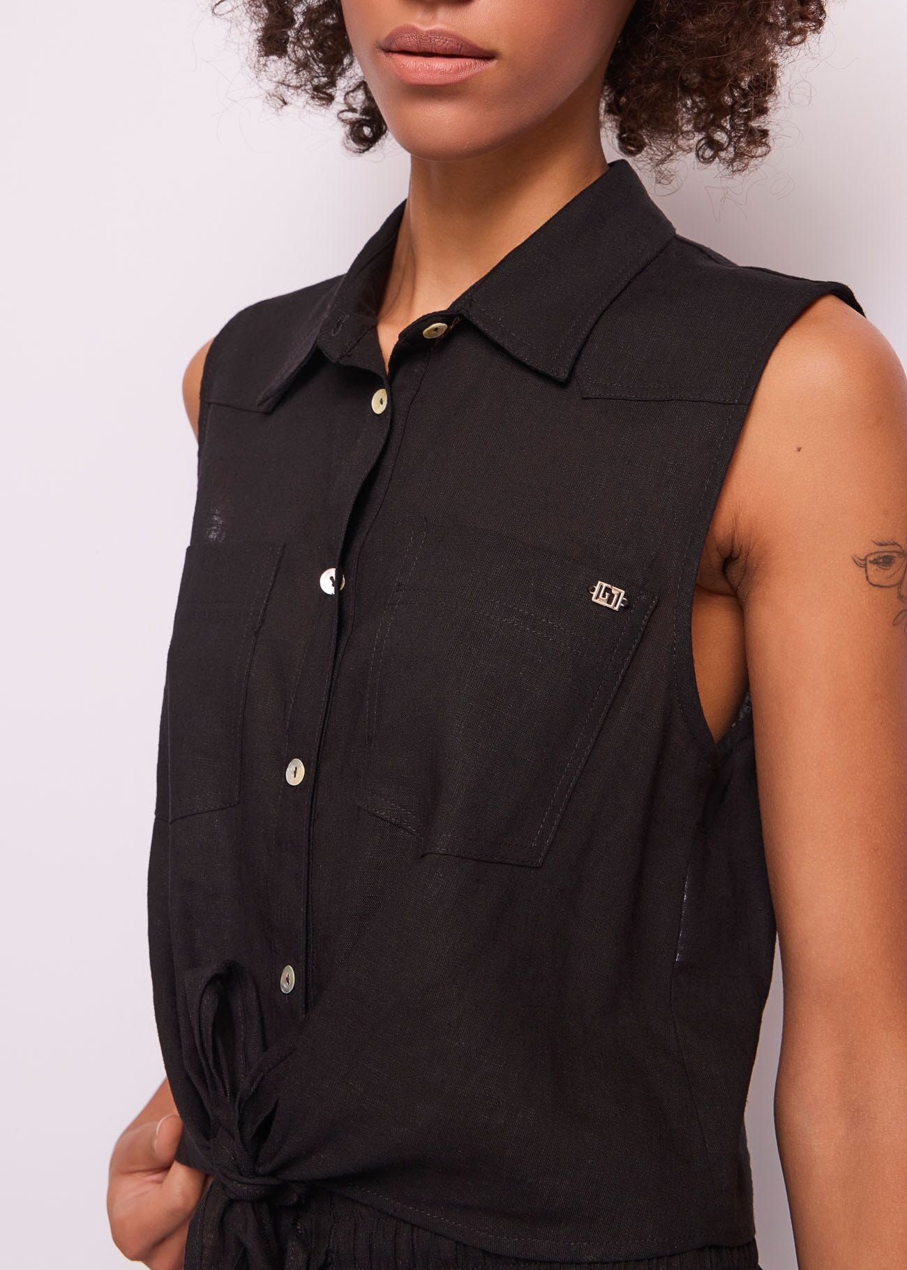 Women's black linen top