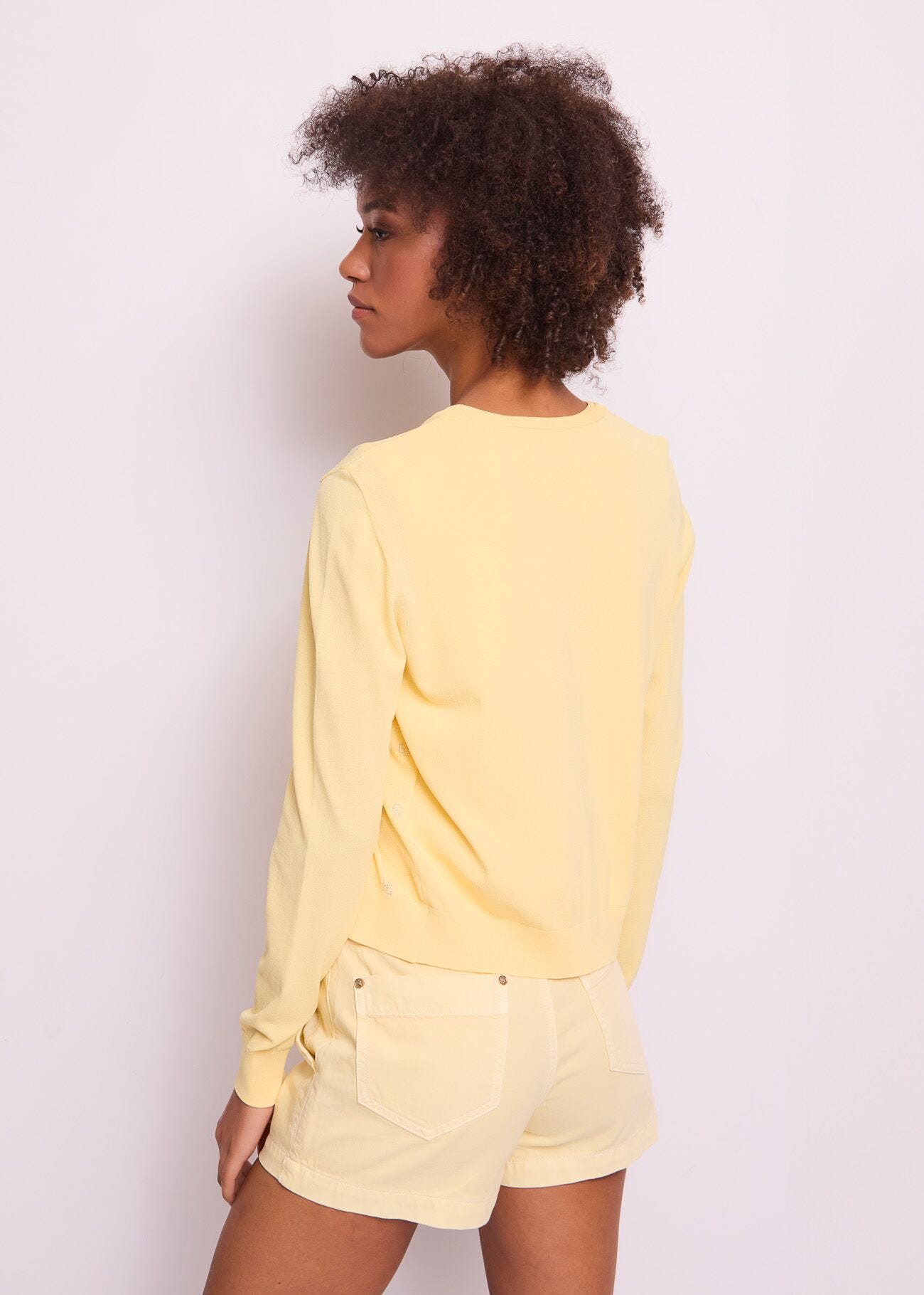 Cardigan donna giallo con bottoni logati