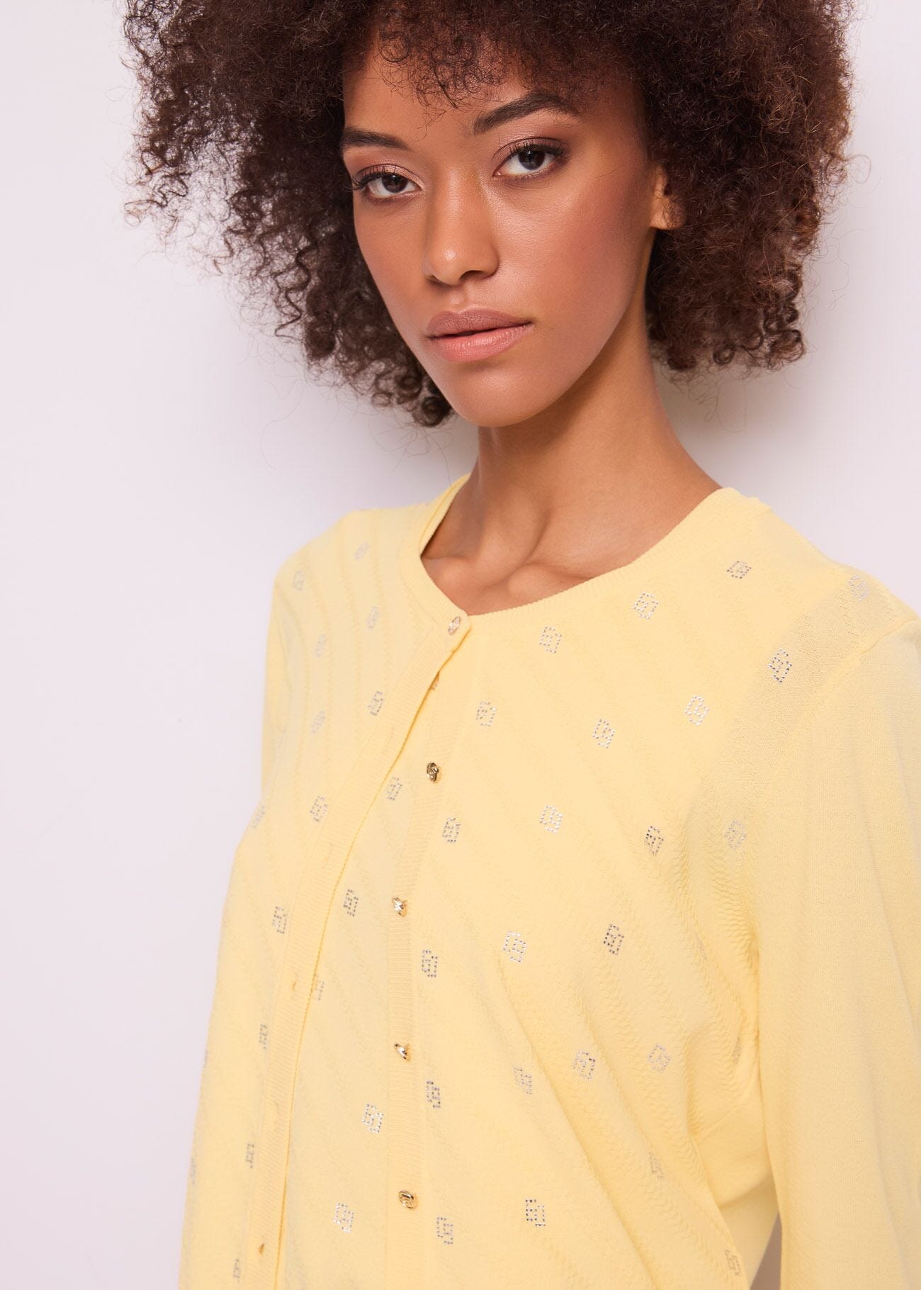 Cardigan donna giallo con bottoni logati