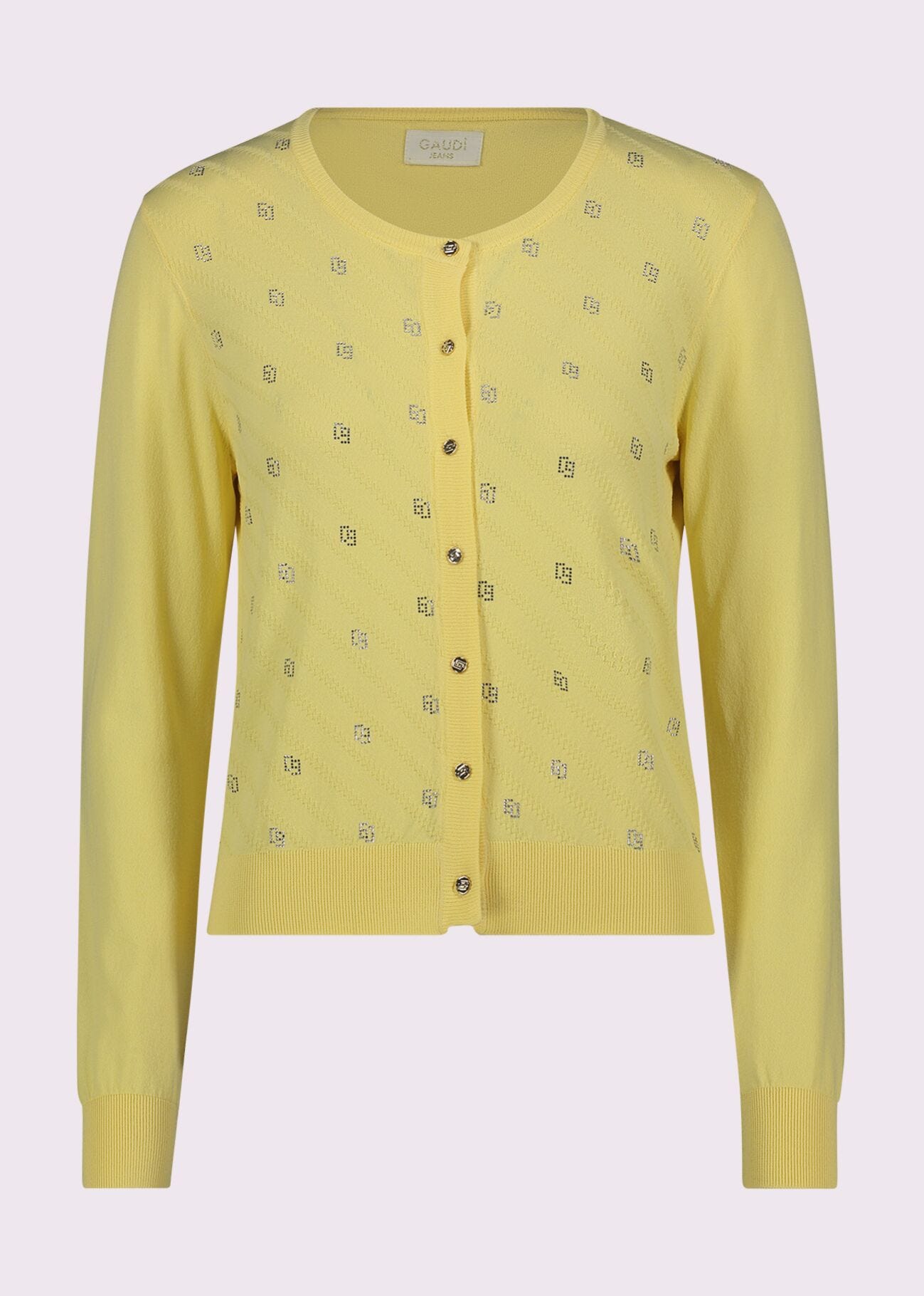 Cardigan donna giallo con bottoni logati