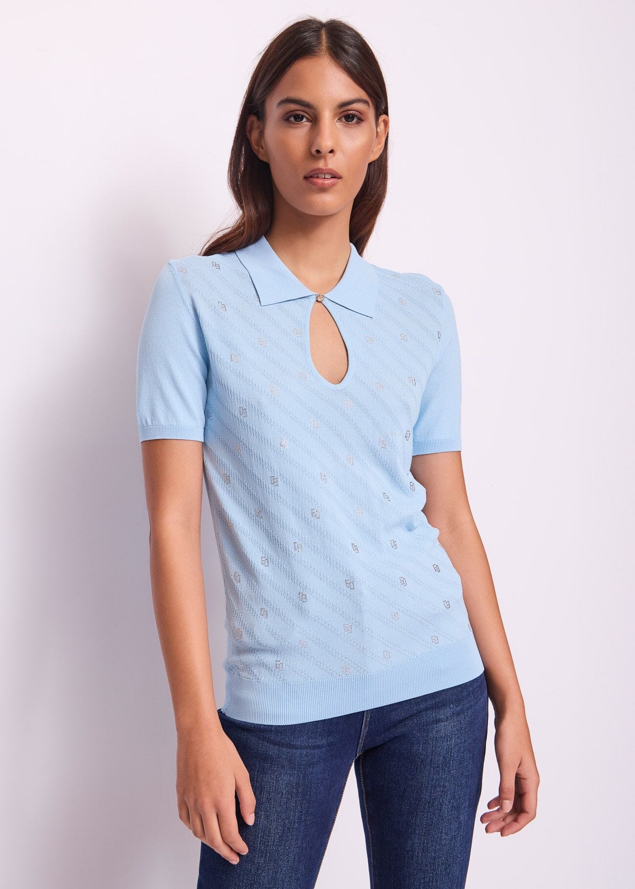 Polo donna blu con maniche corte