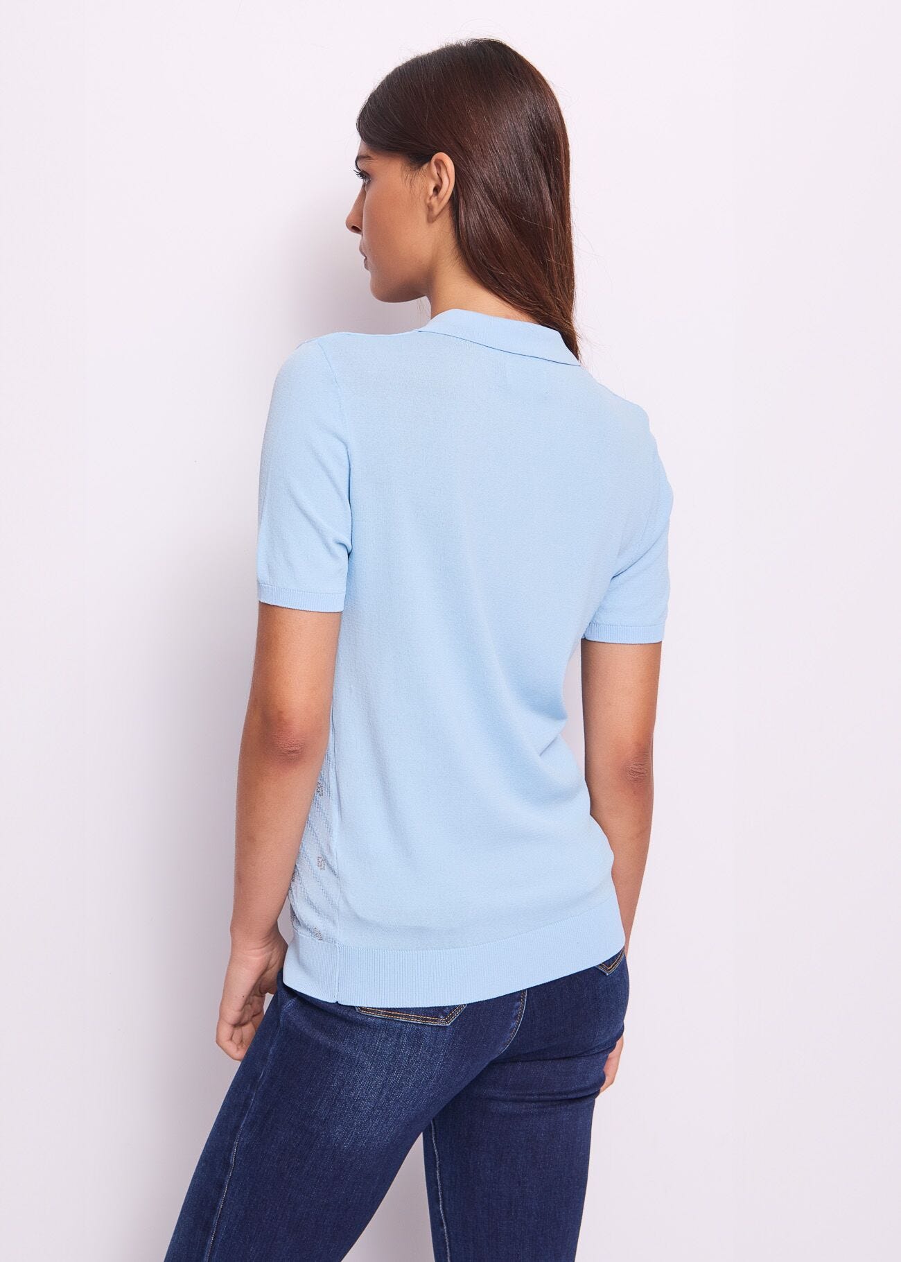 Polo donna blu con maniche corte