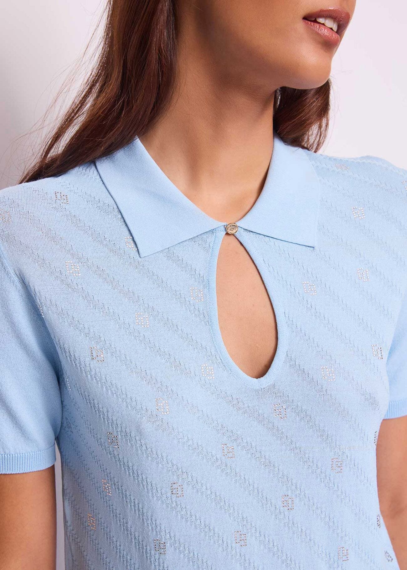 Polo donna blu con maniche corte