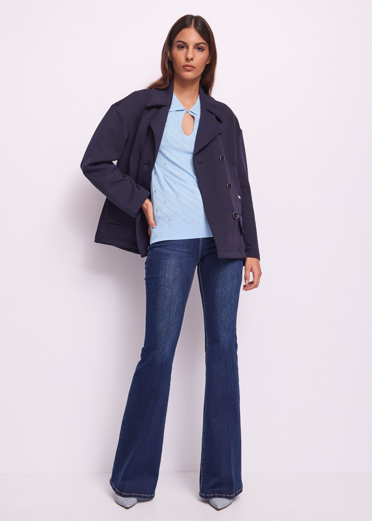 Polo donna blu con maniche corte