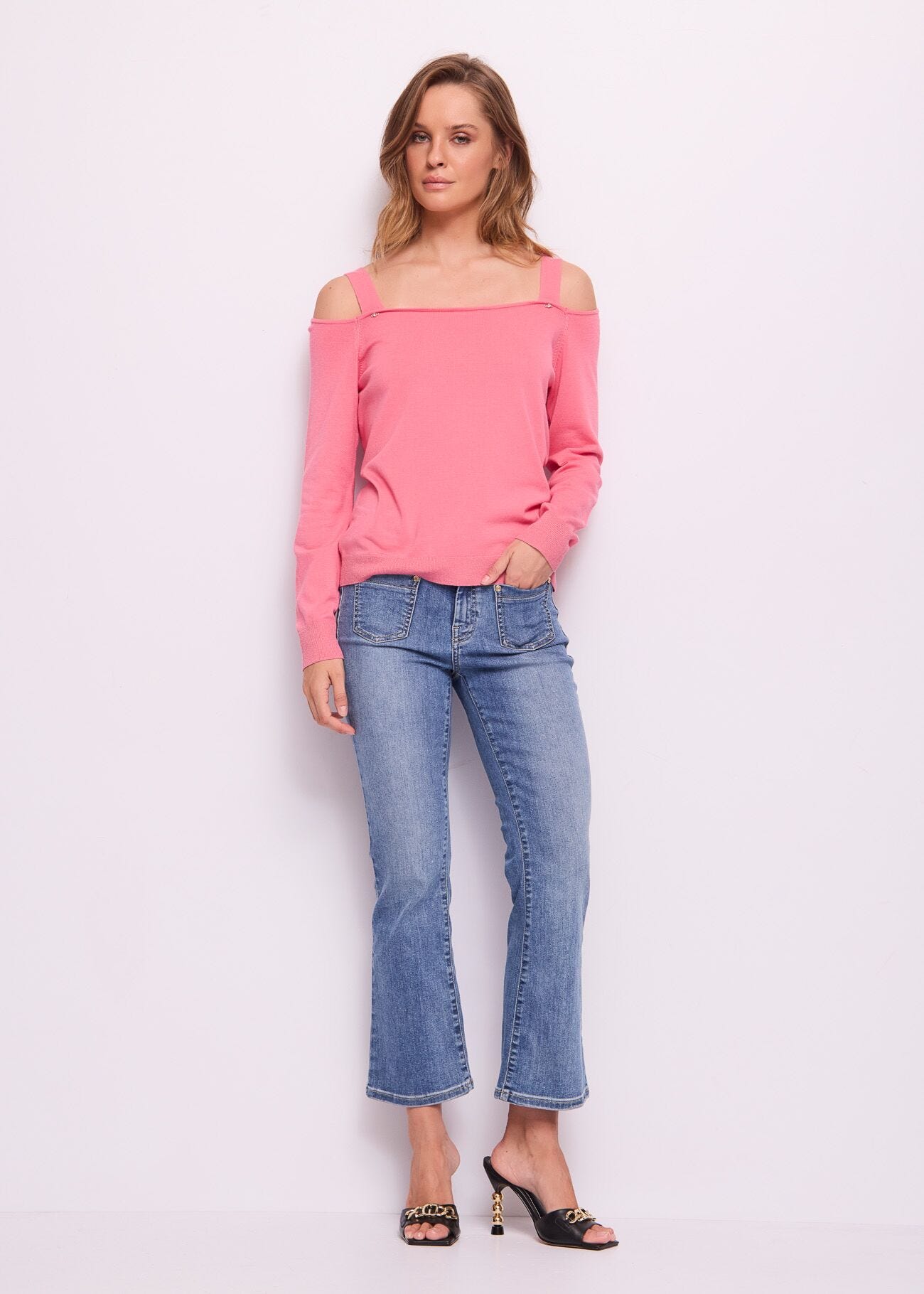 Maglia donna rosa off the shoulder