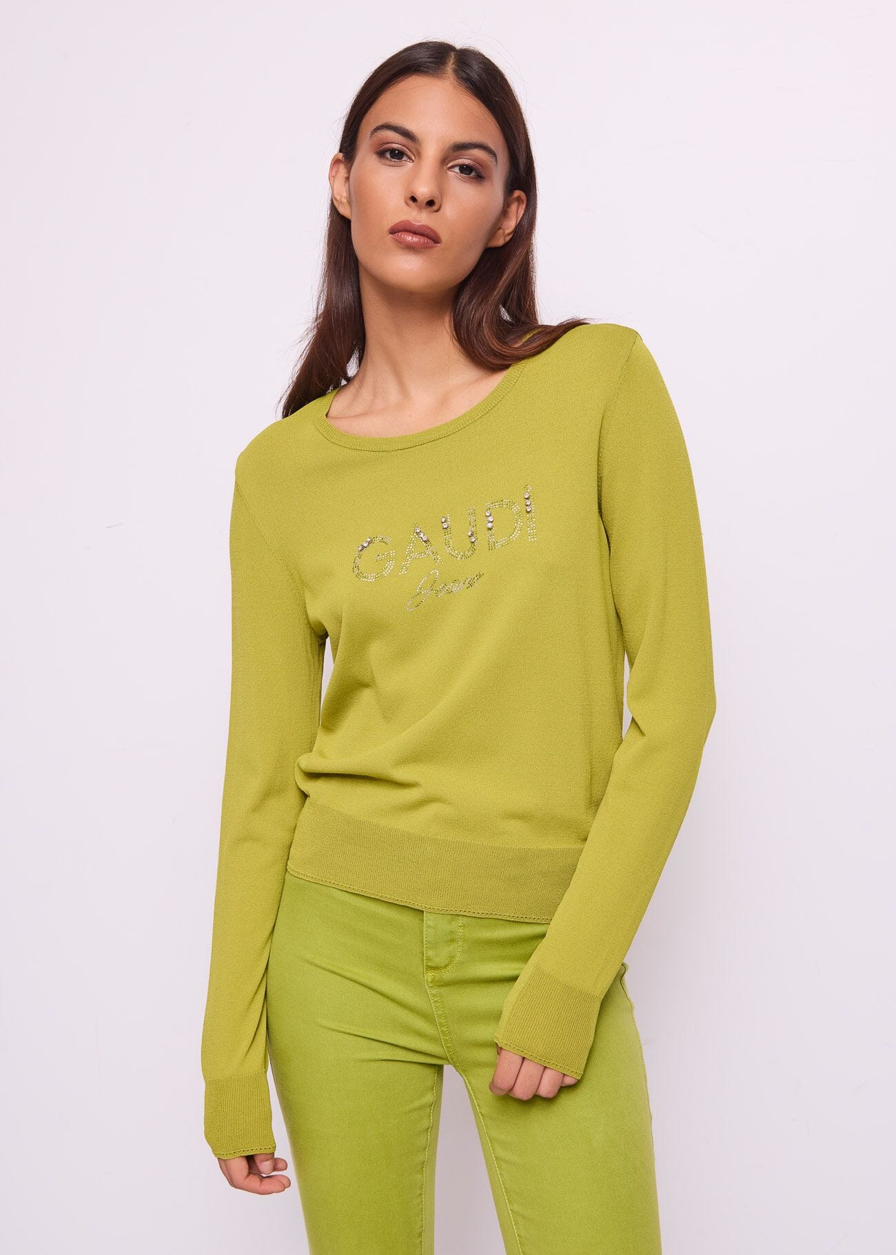 Maglia donna verde girocollo
