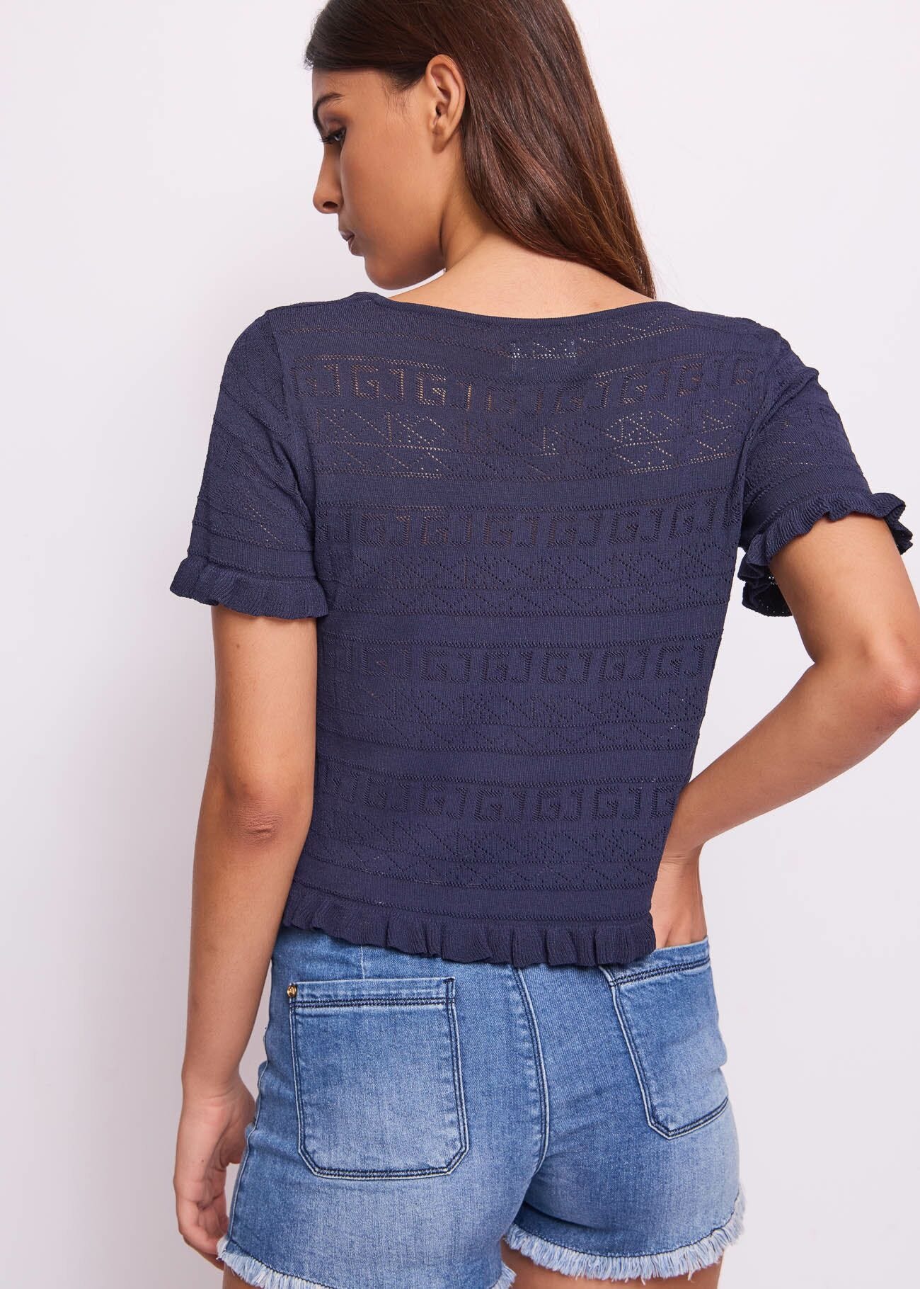T-shirt donna blu con scollo quadrato