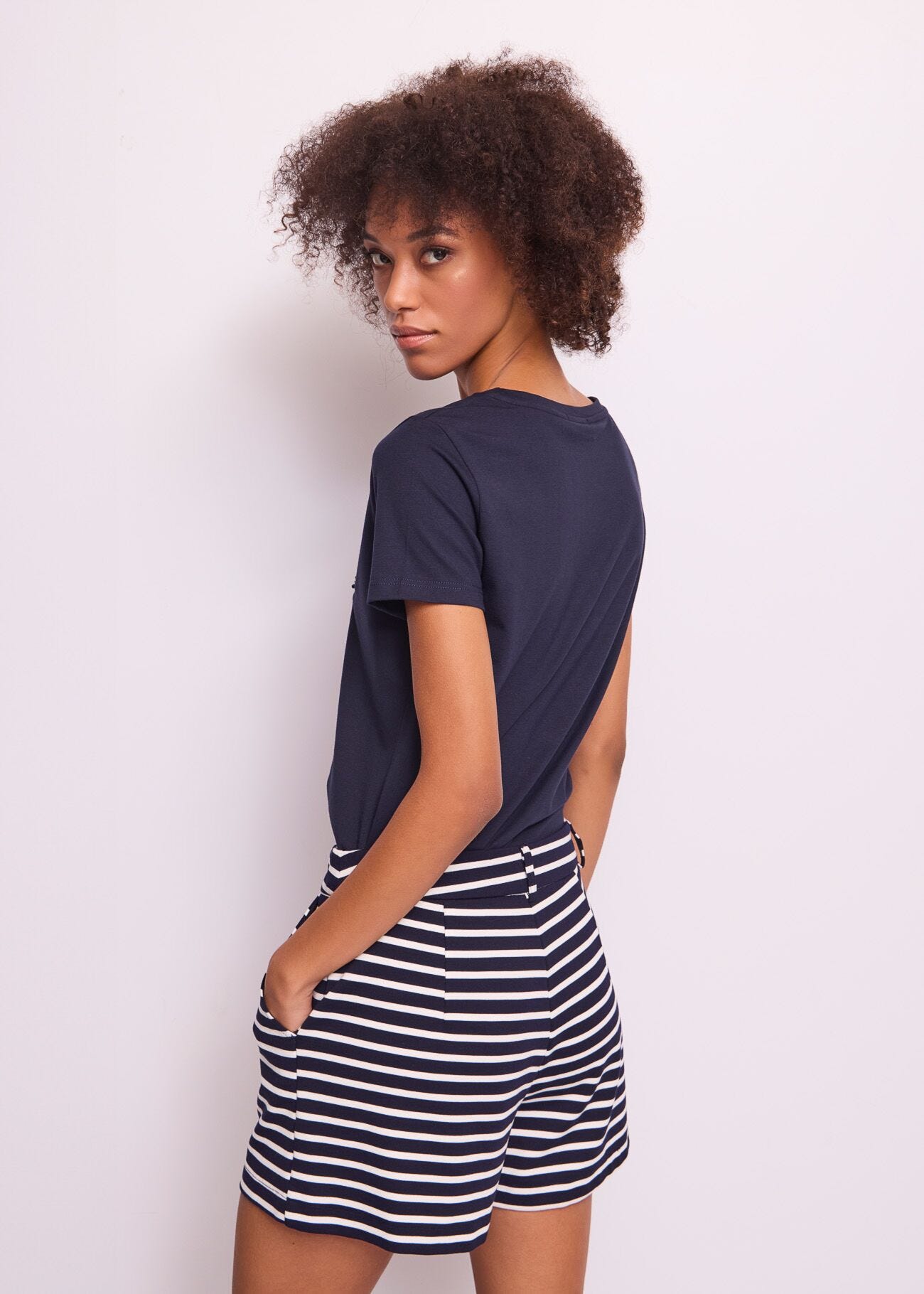 T-shirt donna blu con strass